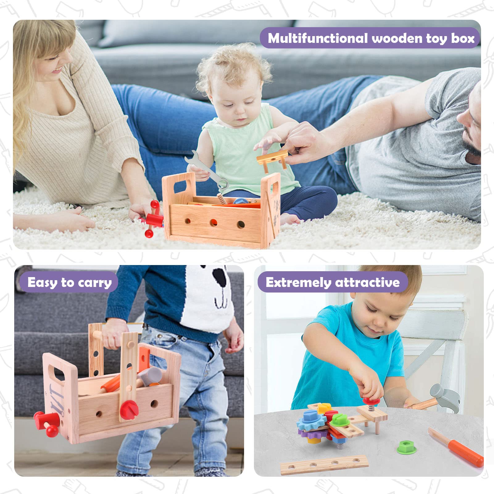 WDMIYA 29-Piece Wooden Toddler Tool Set - Montessori STEM Educational Construction Toys for 2 3 4 Year Old Boys & Girls | Pretend Play Birthday Gift for Kids | Perfect for Home, Classroom & Outdoor Learning Activities