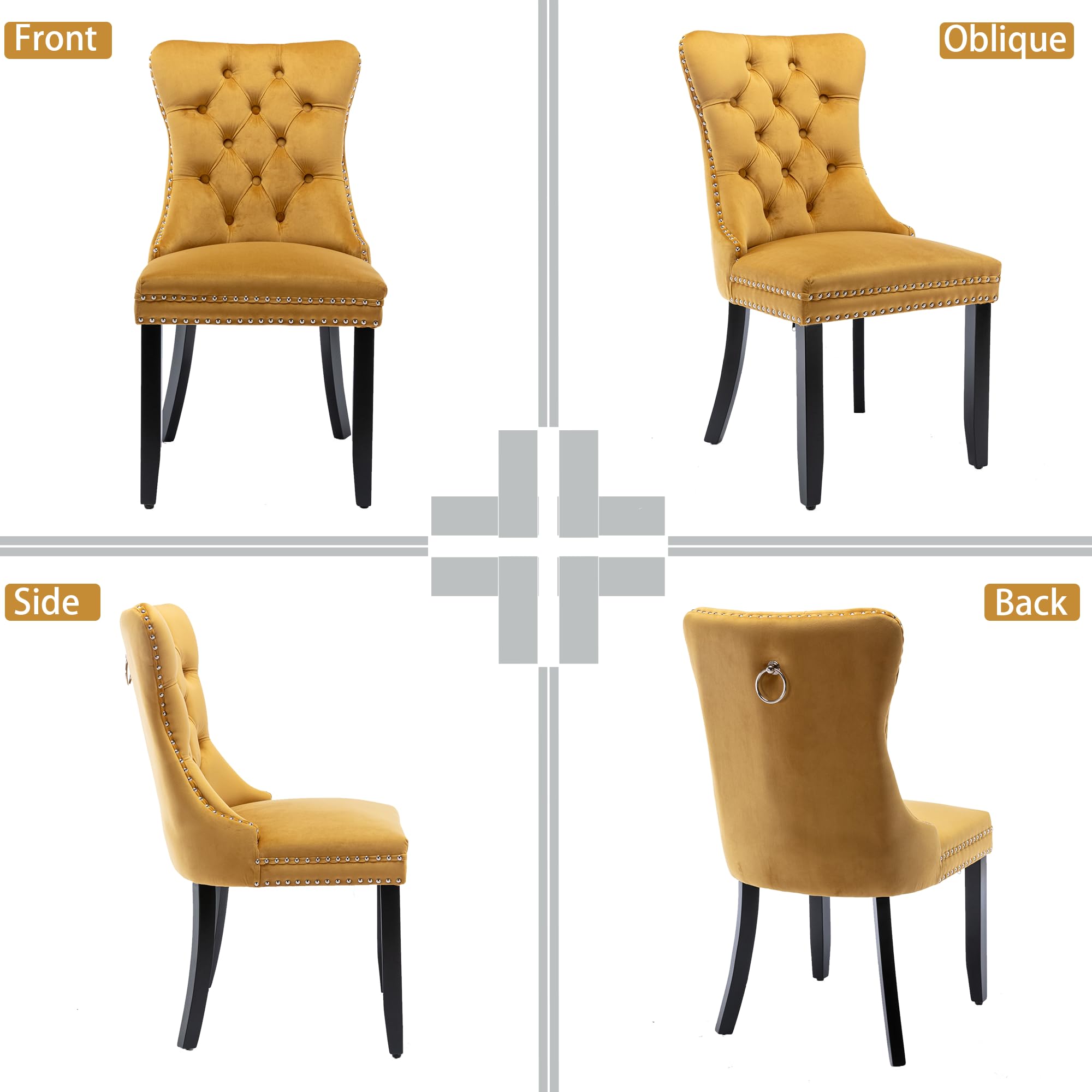 Luxury Velvet Dining Chairs Set of 4 - Tufted Back with Nailhead Trim & Ring Pull Details, Solid Rubberwood Legs, Armless Side Chairs for Kitchen, Dining Room, Home Decor (Gold) | Perfect for Modern Farmhouse, Apartment Dining, and Elegant Entertaining Spaces