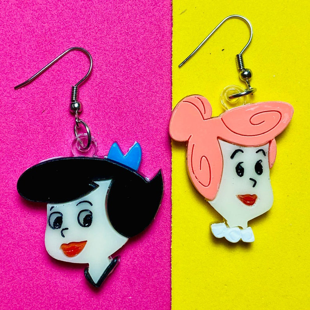 Betty & Wilma Fred Barney Cartoon Acrylic Earrings Set - Fun & Stylish Jewelry for Women - Perfect for Cosplay, Parties & Everyday Wear