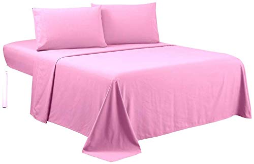 Eco-Friendly 1000 Series 4-Piece Bamboo Cotton Bed Sheet Set (Flat Sheet + Fitted Sheet + 2 Pillowcases) - Hypoallergenic, Wrinkle-Resistant & Cooling Sheets - Pink, California Queen Size - Perfect for Hot Sleepers & Allergy Sufferers