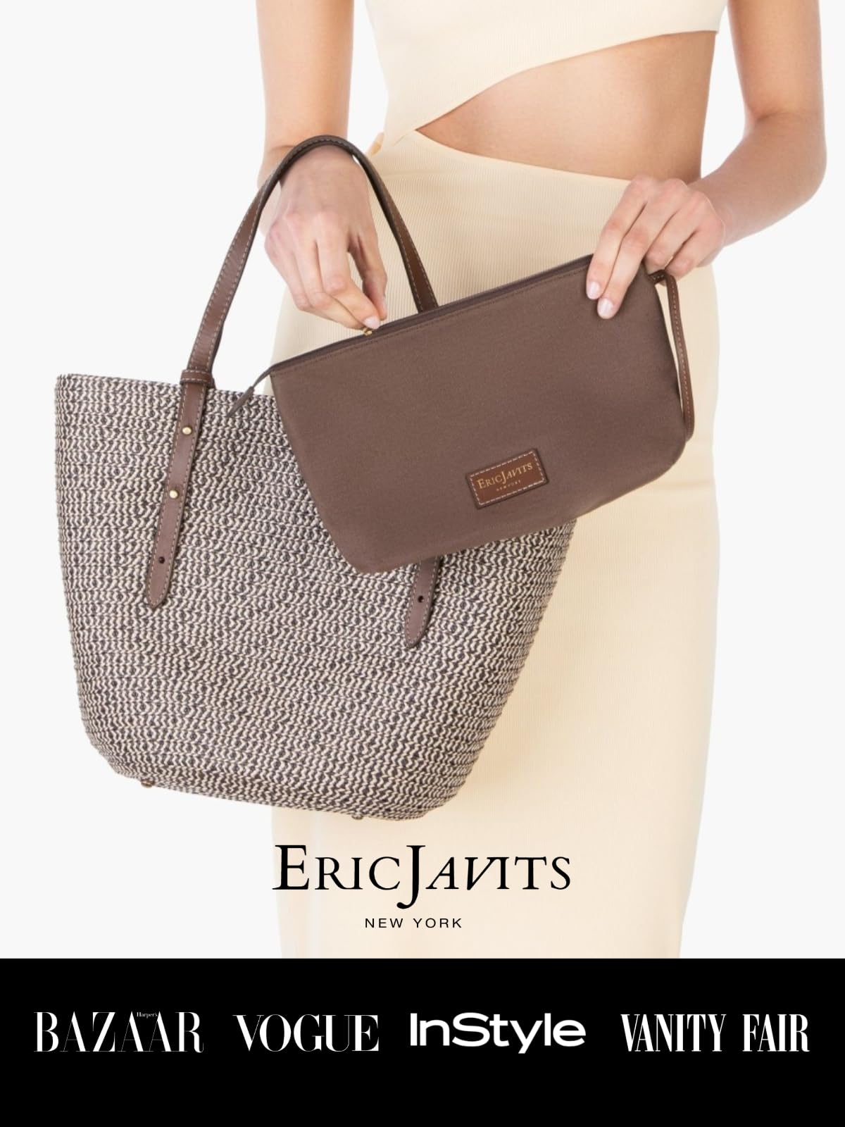 Eric Javits Eureka Squishee Straw Tote Bag for Women - Stylish Summer Beach Bag with Zippered Canvas Pouch | Perfect for Vacation, Poolside & Shopping