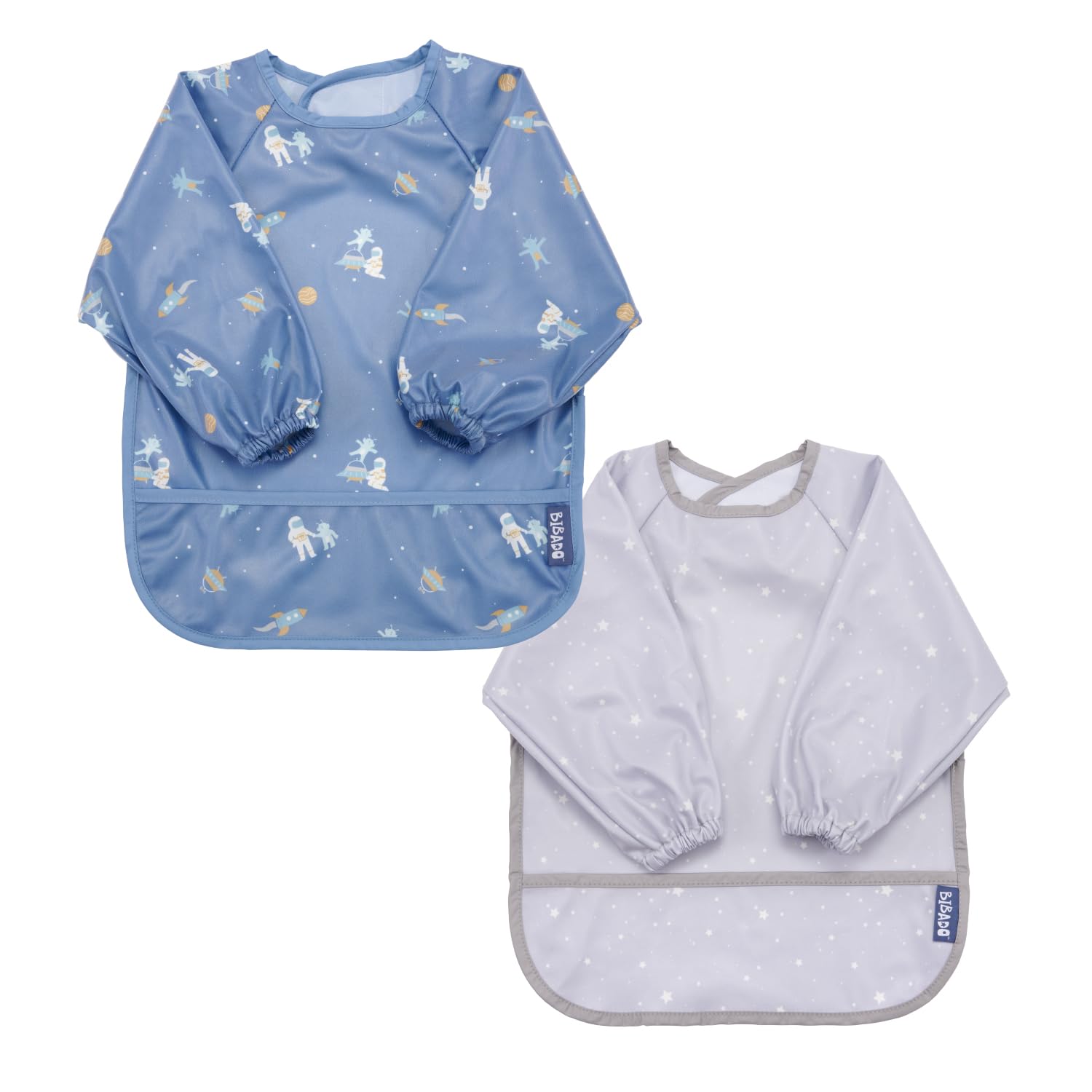 BIBaDO Mess Proof Baby Bibs - 2 Pack Long Sleeve Waterproof Bibs for Toddlers 6 Months to 3 Years | Machine Washable Feeding Bibs for Mealtime, Snacks & Art Activities