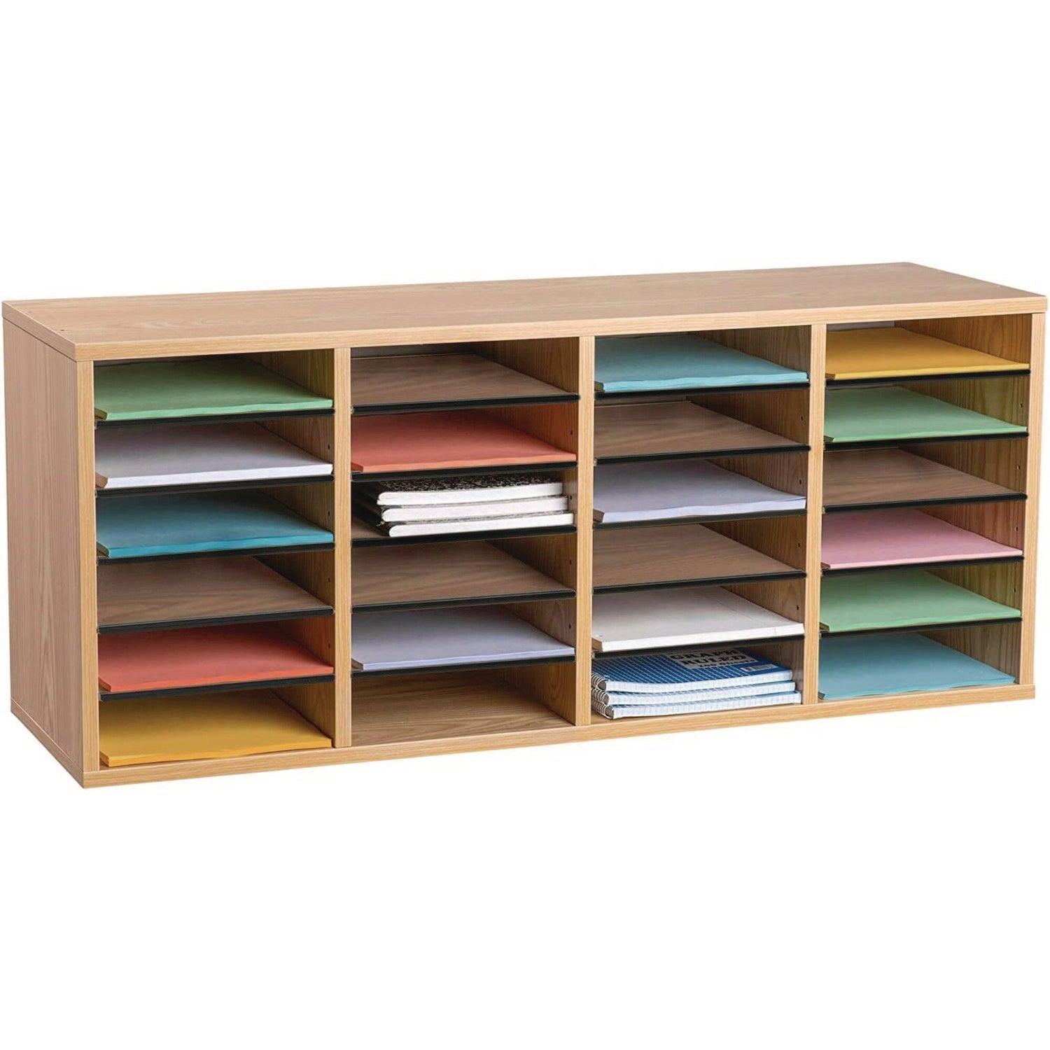 AdirOffice Wooden Adjustable 24-Section Letter Size Literature Organizer - Medium Oak (39.3
