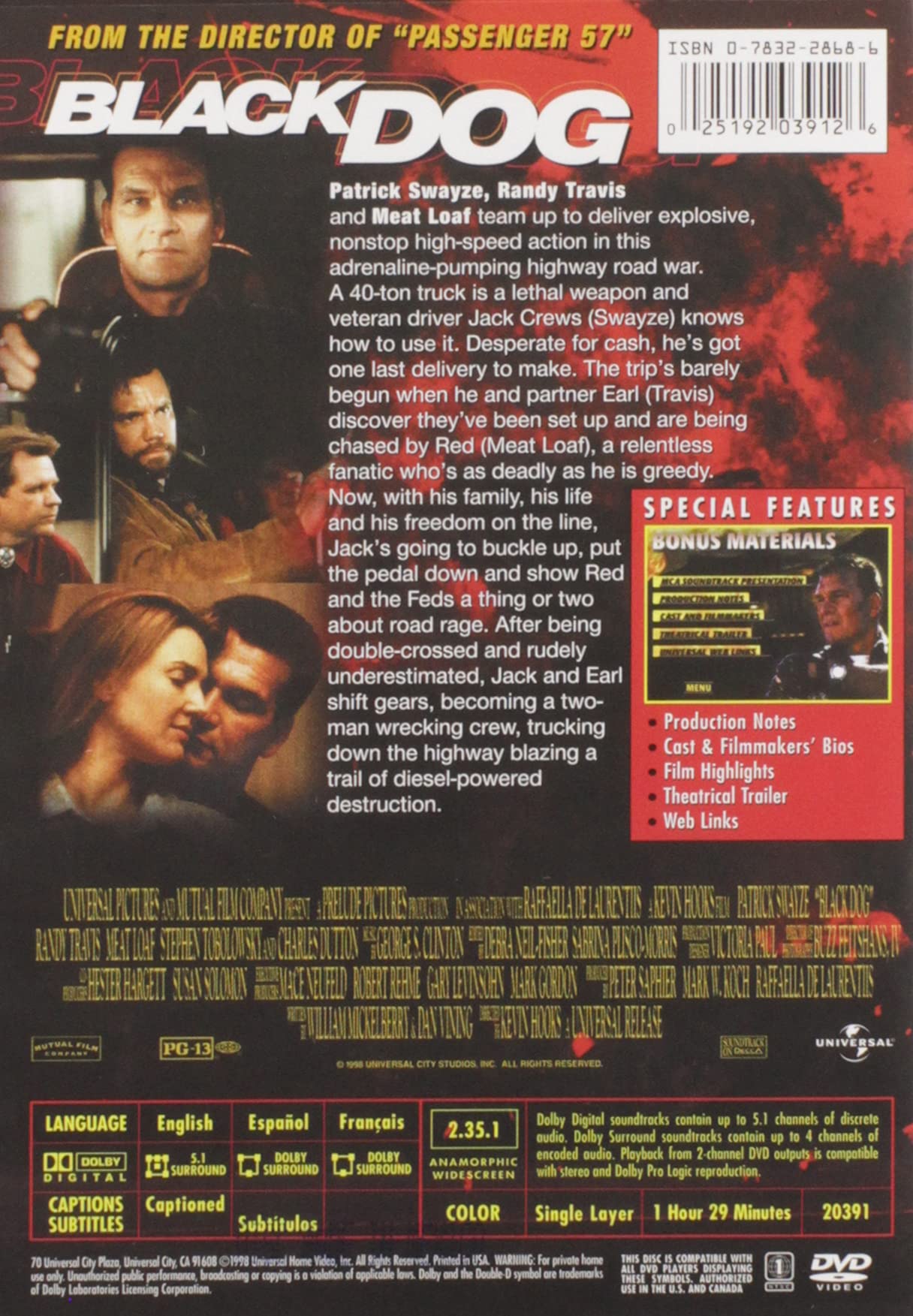 Black Dog DVD - Action Thriller Movie Starring Patrick Swayze | Perfect for Movie Nights & Action Film Collections