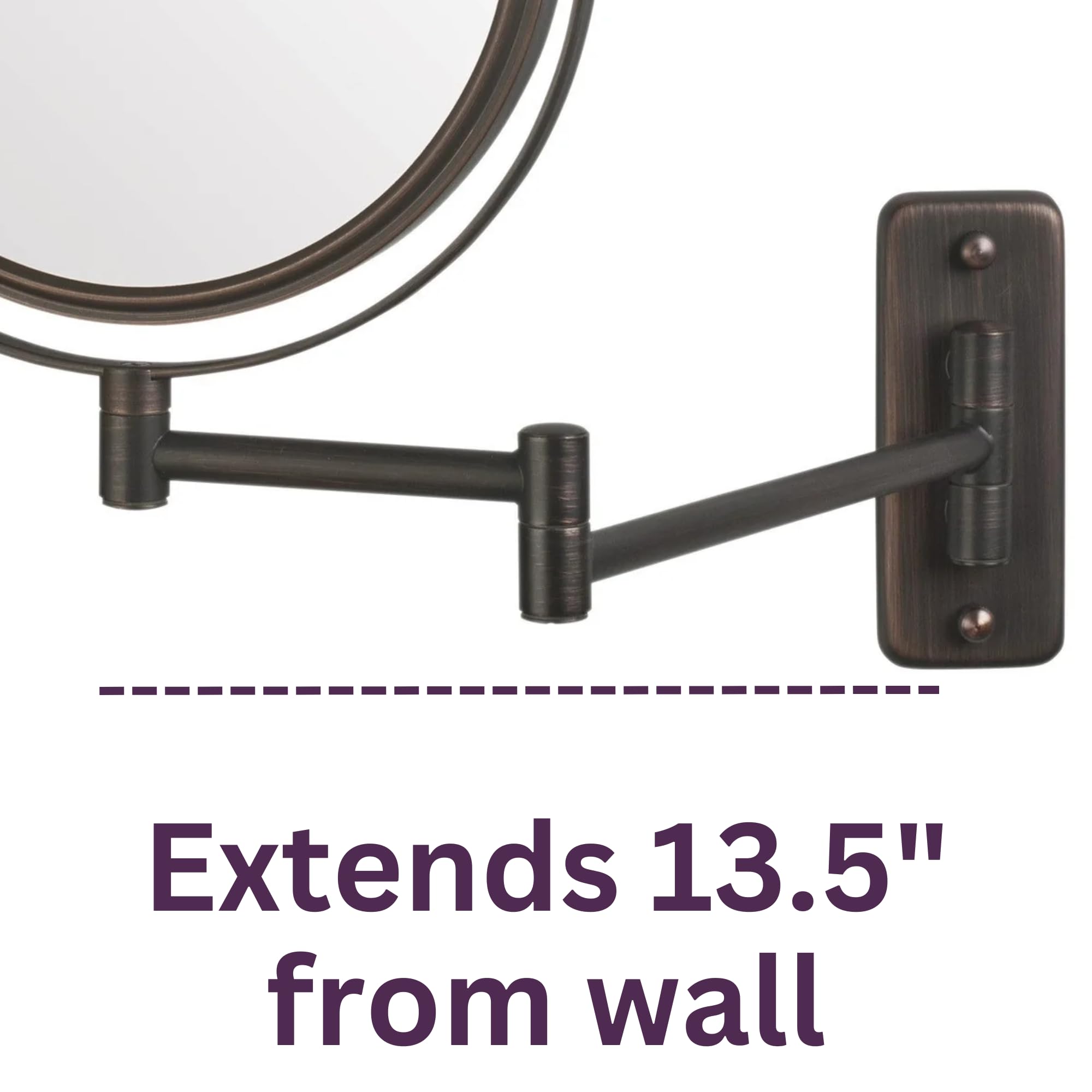 JERDON 8-Inch Two-Sided Wall-Mounted Makeup Mirror with 5X Magnification - Bronze Finish Vanity Mirror for Bathroom & Bedroom - Perfect for Makeup Application, Skincare Routine and Hair Styling - Model JP7506BZ