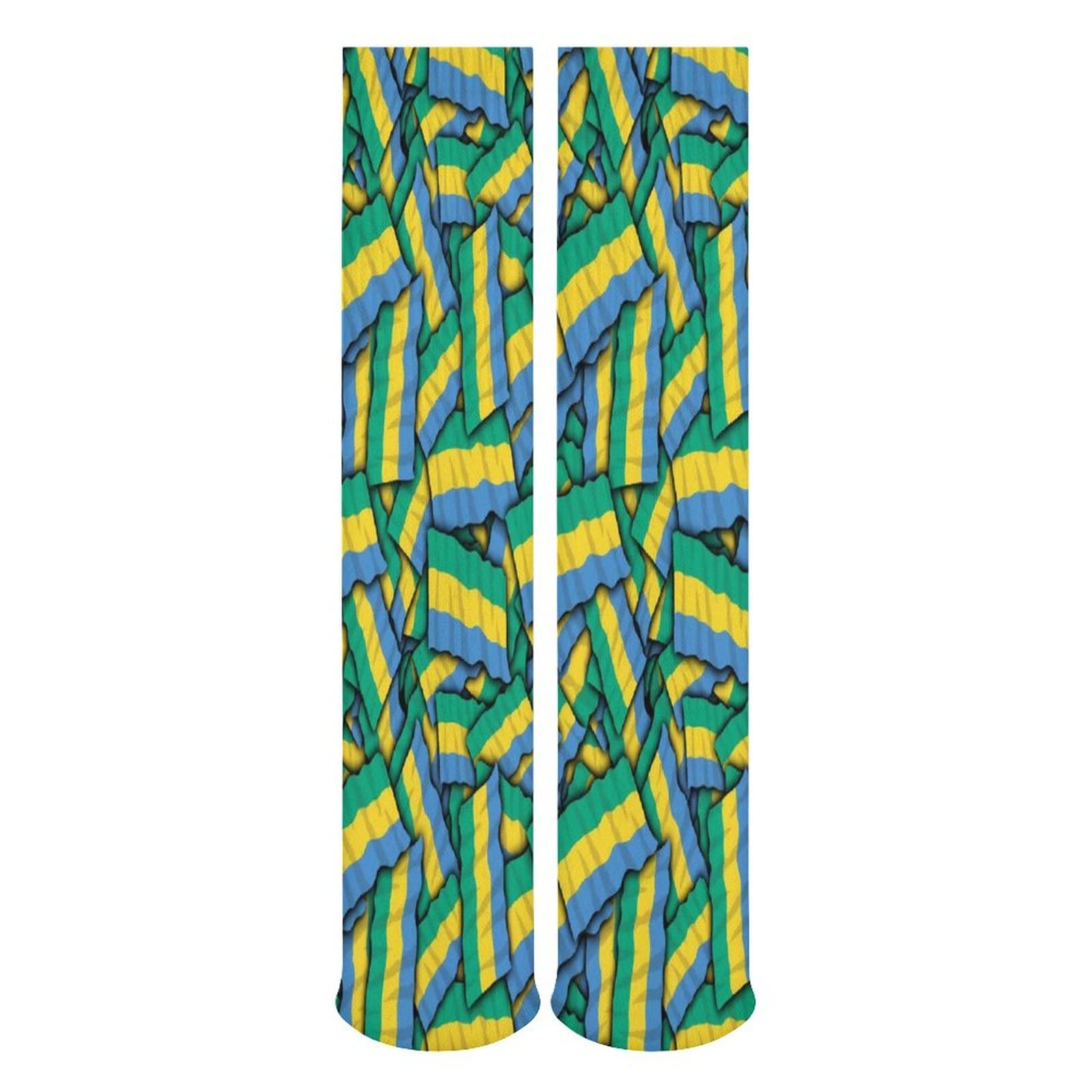 Gabon Flag Casual Socks - Moisture Wicking & Breathable Athletic Socks for Men & Women (5 Pairs) - Perfect for Running, Gym Workouts & Everyday Wear