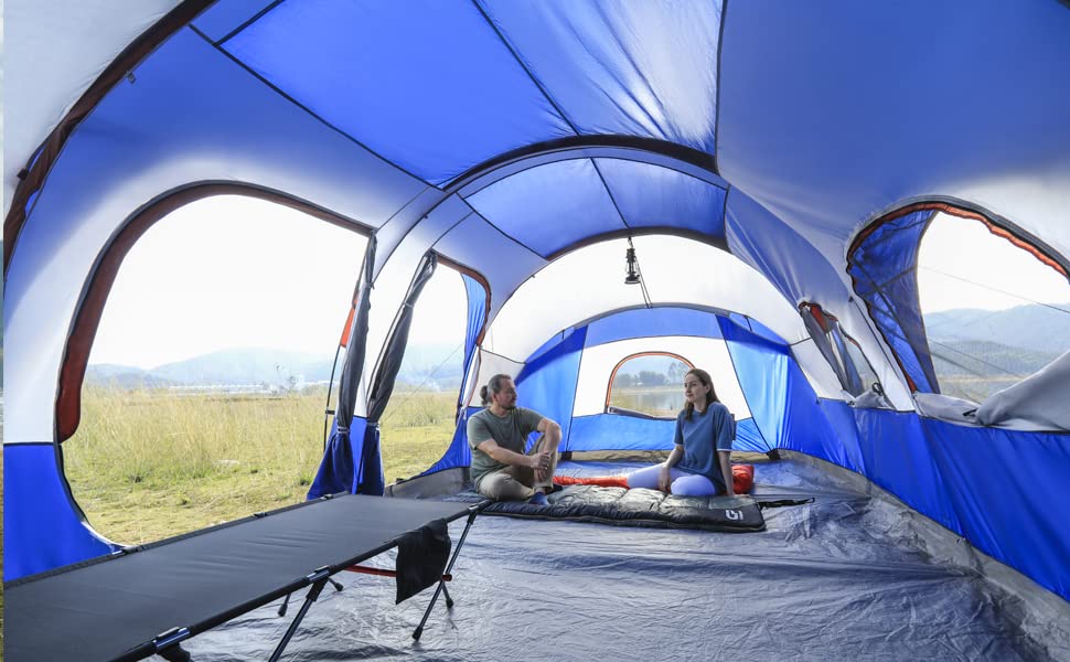 CAMPROS CP Tent 12 Person Camping Tent - 2 Room Family Cabin Tent with 6 Large Mesh Windows | Weather Resistant, Double Layer Design & Room Divider Curtain | Portable with Carry Bag | Perfect for Family Camping, Outdoor Adventures & Backpacking Trips