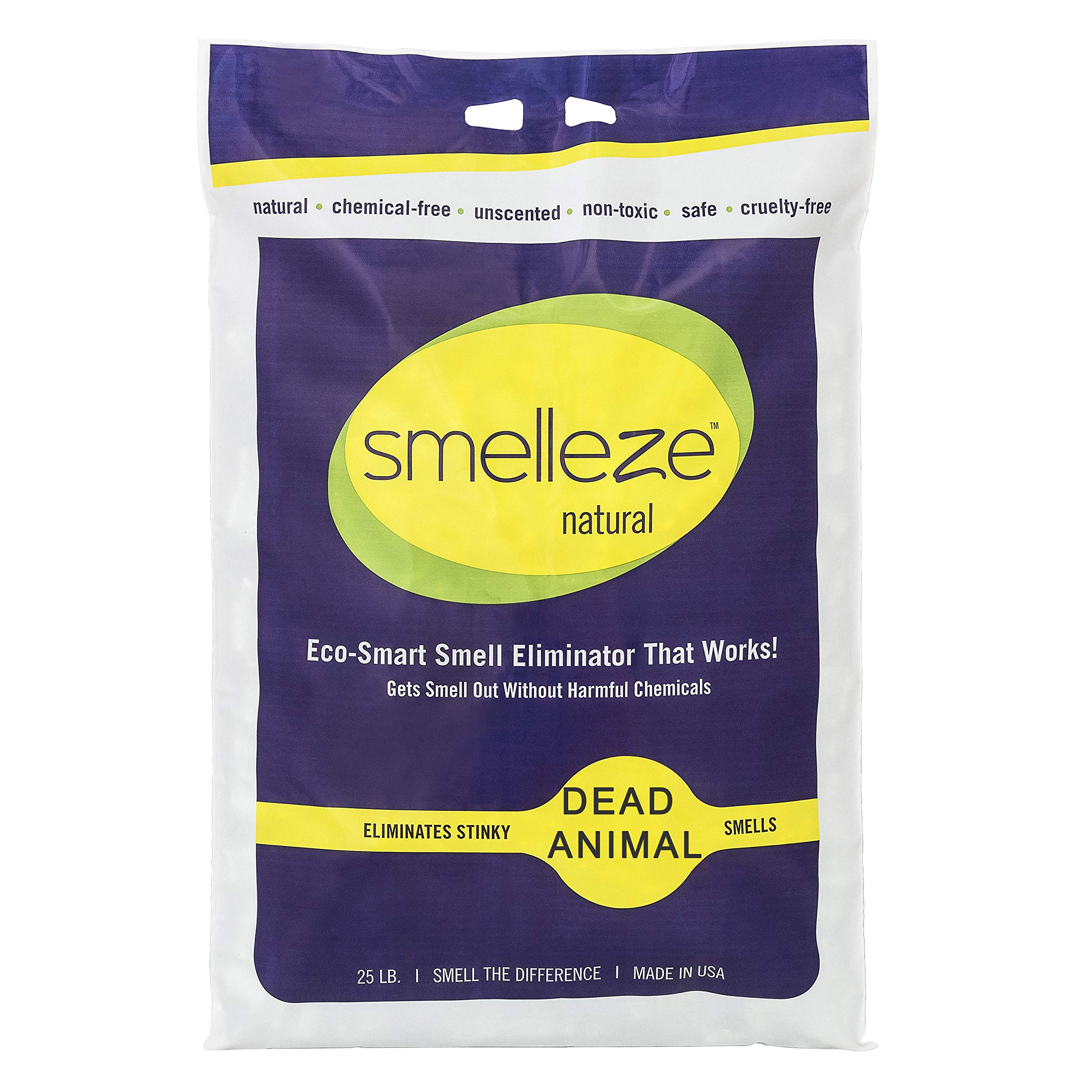 Smelleze Dead Animal Odor Eliminator Granules - Natural & Effective Rodent & Wildlife Smell Remover for Indoor & Outdoor Use - 25 lbs | Eliminates Strong Pet, Trash & Decomposition Odors in Homes, Cars & Garages