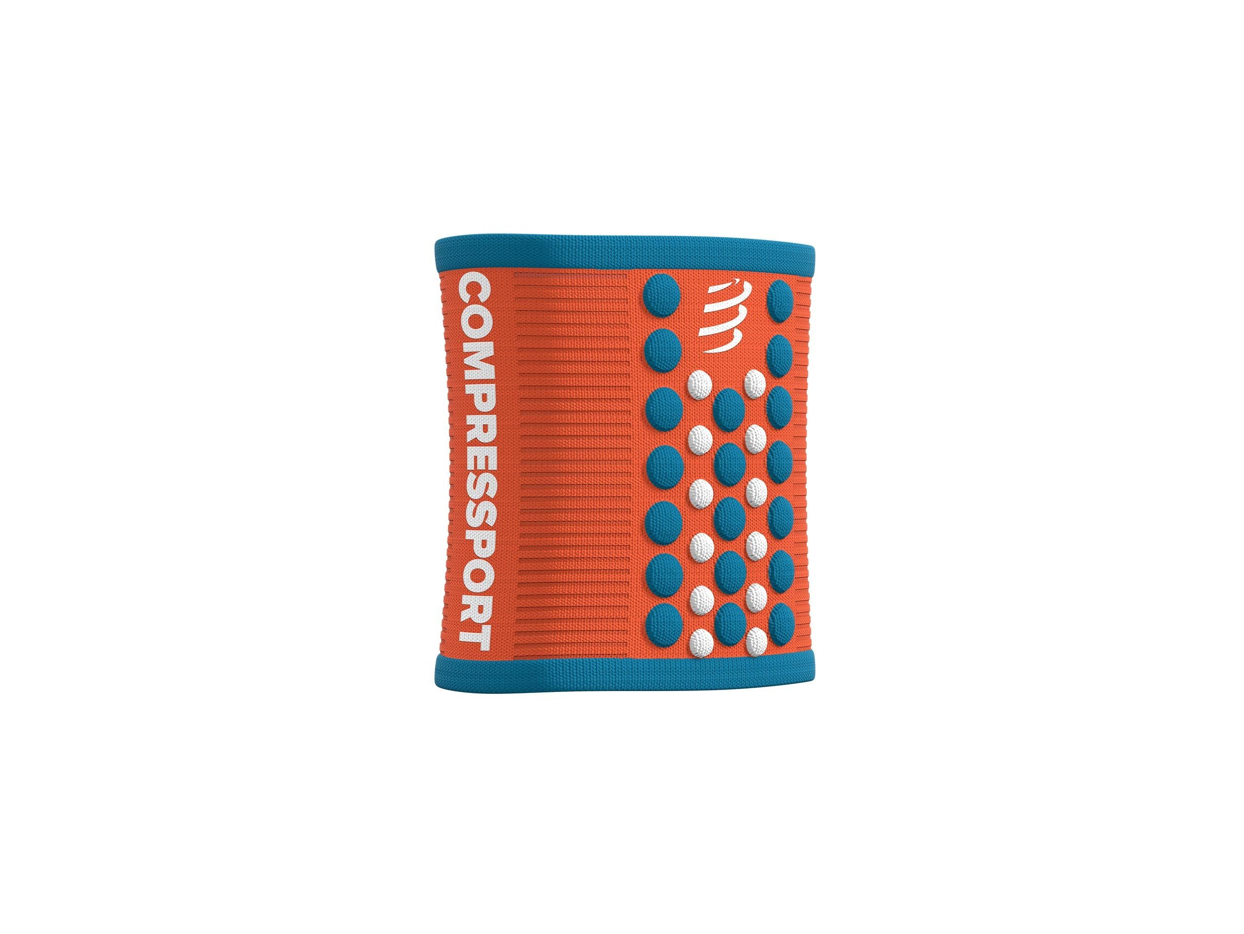 Compressport Unisex 3D.Dots Sweatbands - Pair for Men & Women, Orangeade/Fjord Blue | Breathable Wristbands for Running, Tennis, Basketball & Workout