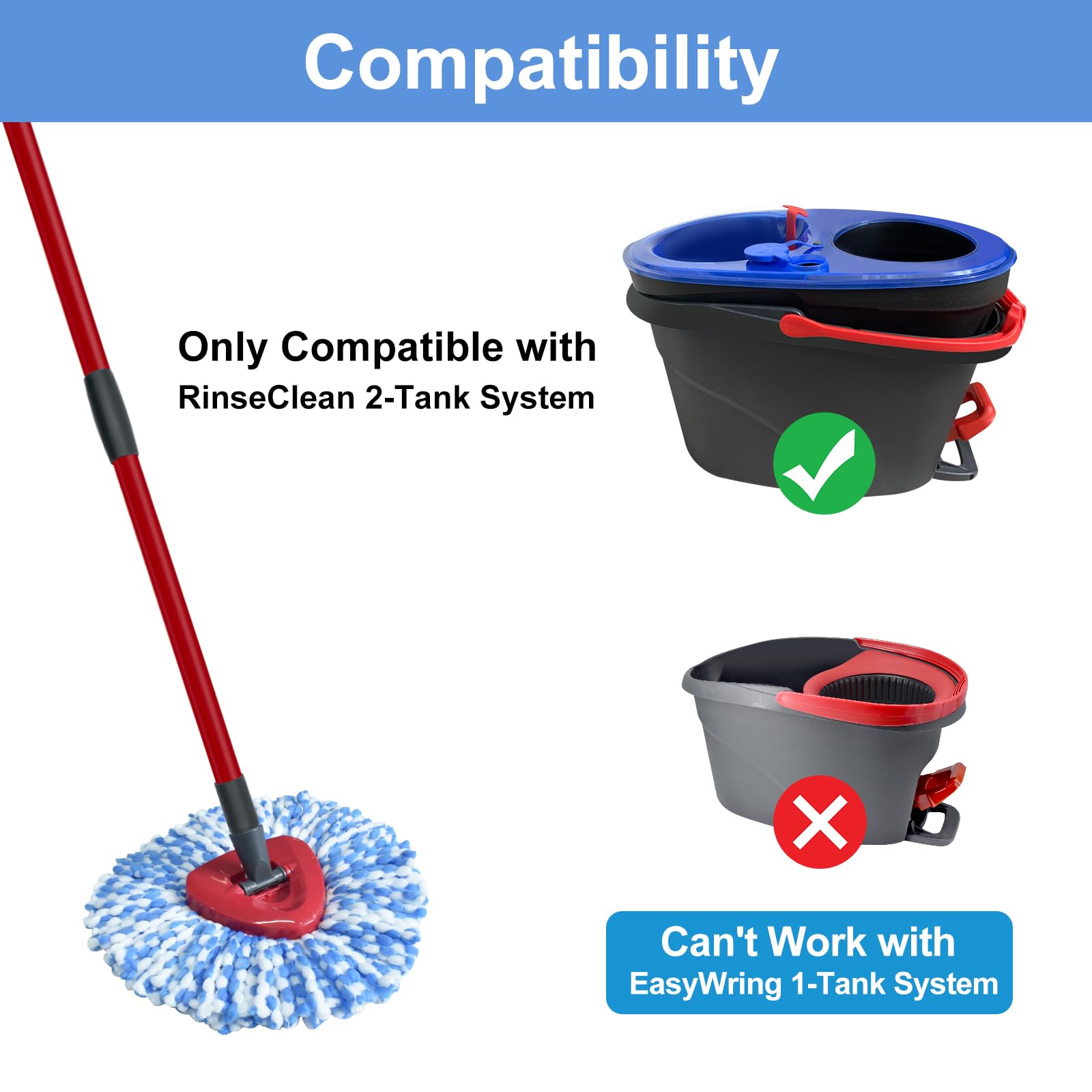O-Cedar RinseClean Spin Mop Replacement Kit - 3 Mop Heads, Adjustable 30-58 Inch Iron Handle & Triangle Cover | Compatible with O-Cedar 2-Tank System | Perfect for Hardwood Floors, Tile & Kitchen Cleaning