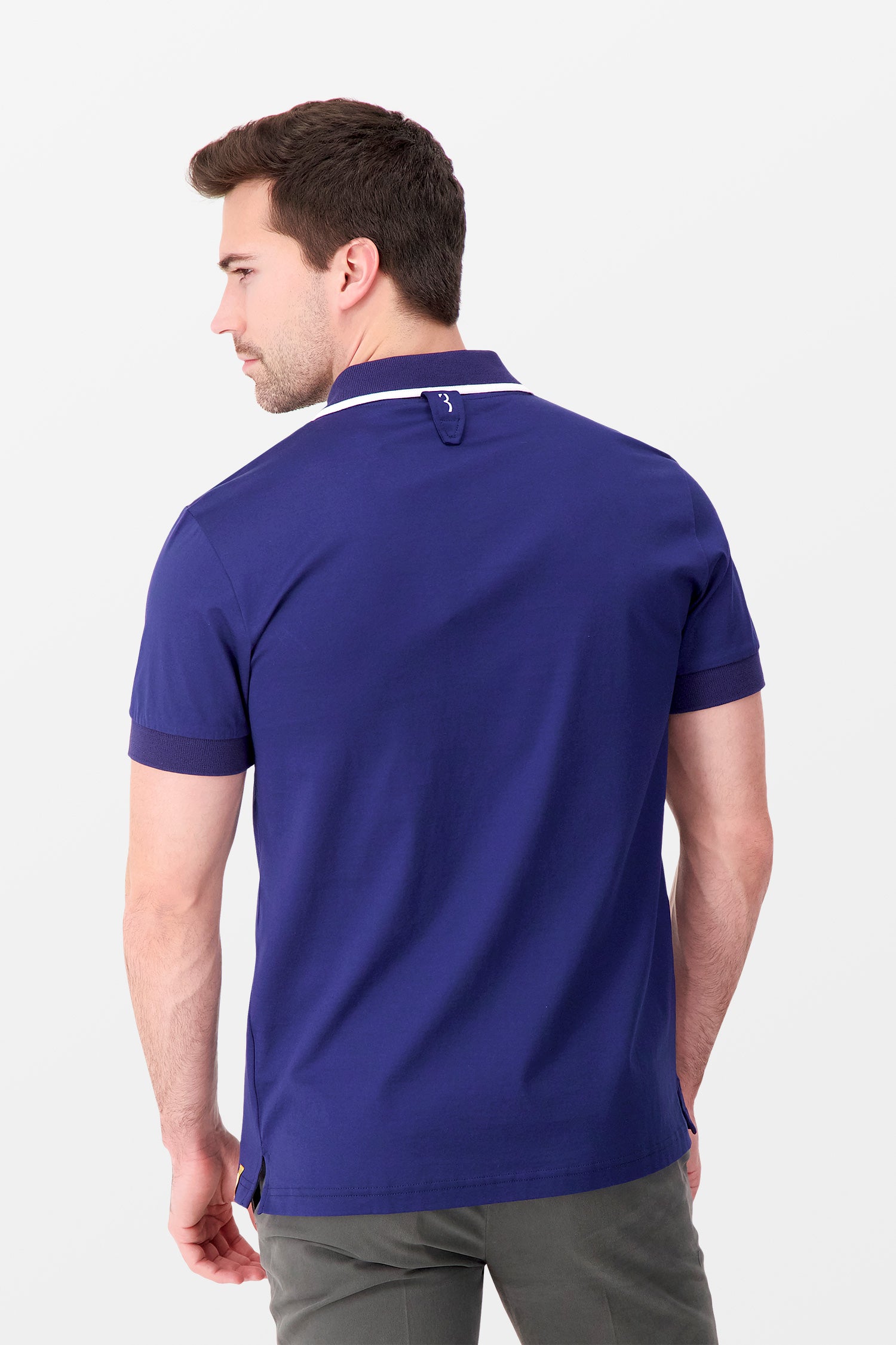 Billionaire Men's Dark Blue Short Sleeve Polo Shirt with Embroidered Crest - Perfect for Golf, Business Casual & Summer Outfits