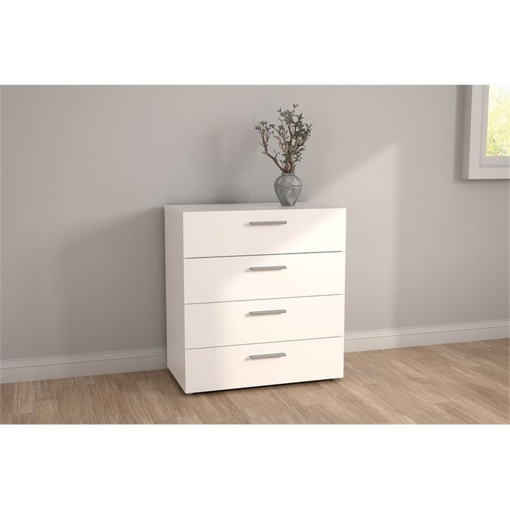 Modern 4-Drawer White Engineered Wood Dresser - Perfect for Bedroom Storage & Organization, Ideal for Small Spaces & Apartment Living