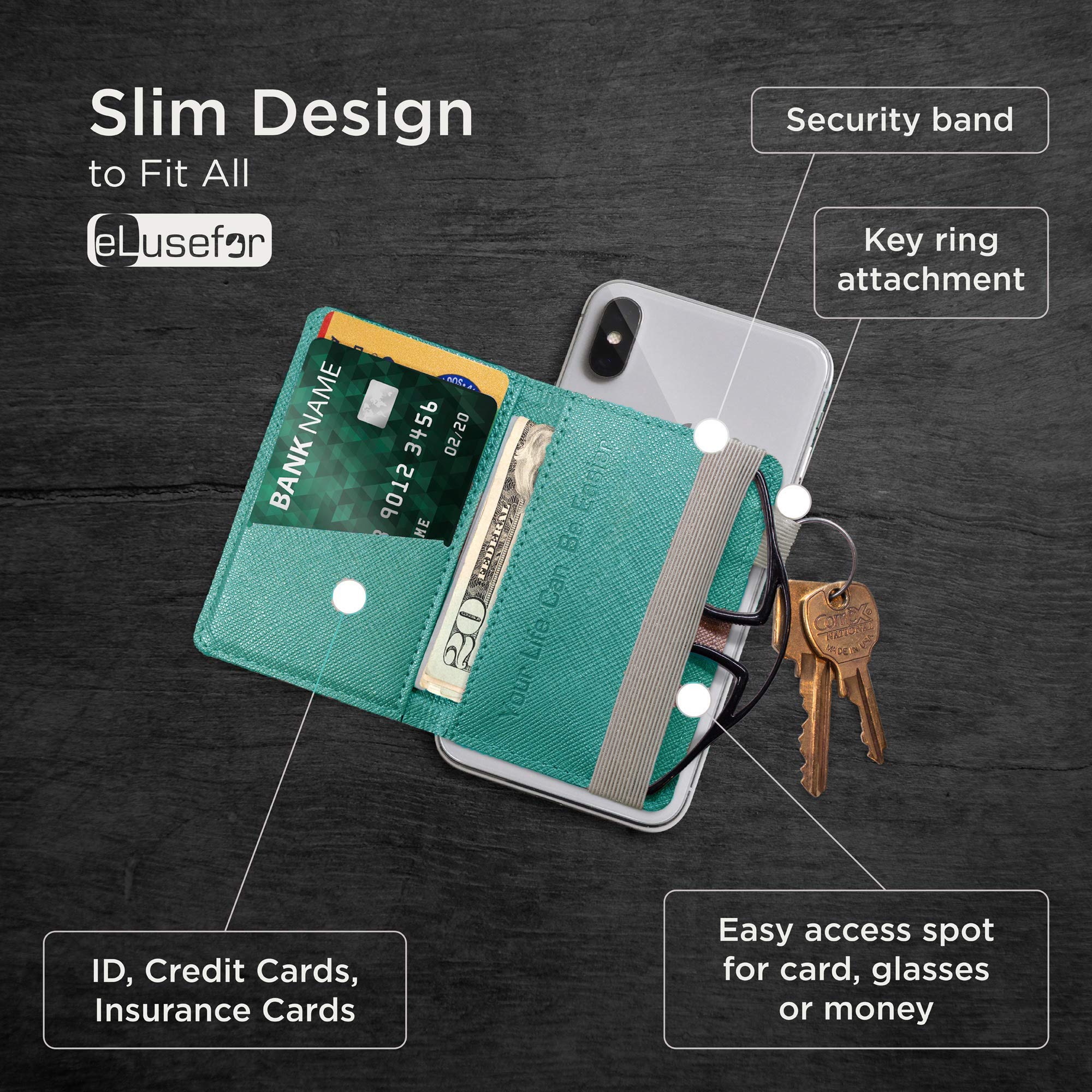 Stick-On Phone Wallet for iPhone & Android | 6-Card Holder with Stand - Waterproof & Travel-Friendly - Turquoise for Daily Use