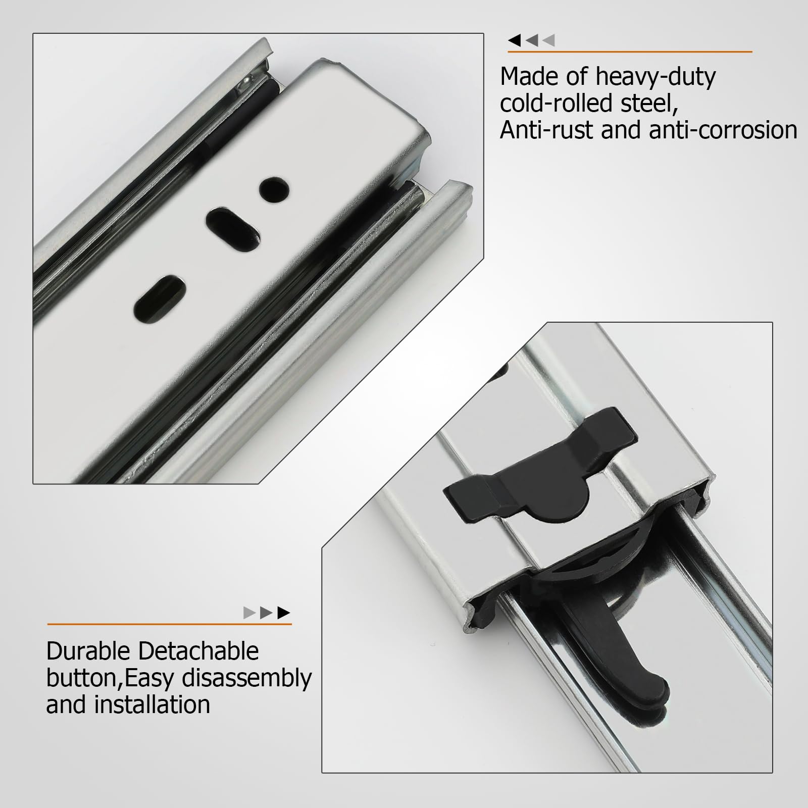 LONTAN 16 Inch Silver Drawer Slides - Heavy Duty Ball Bearing Full Extension Side Mount Cabinet Rails (1 Pair) for Kitchen, Dresser, Tool Box & Trash Can - Durable 3-Section Metal Glides for Smooth Operation