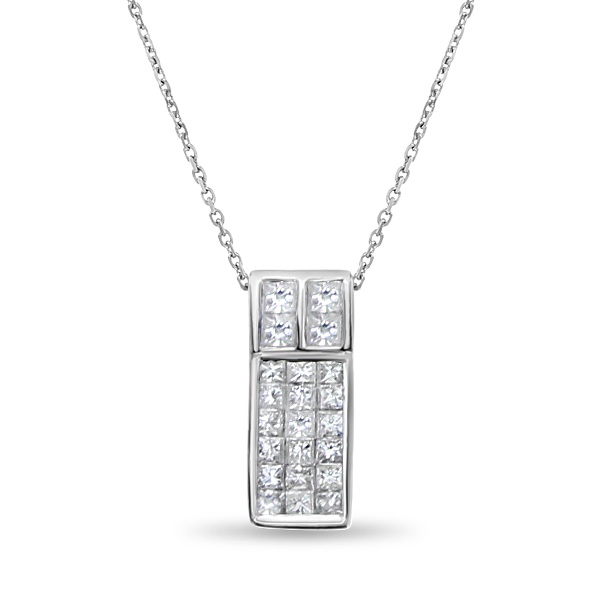 Princess Cut Diamond Cluster Necklace .70cttw 18k White Gold - Elegant Jewelry for Weddings, Anniversaries & Special Occasions