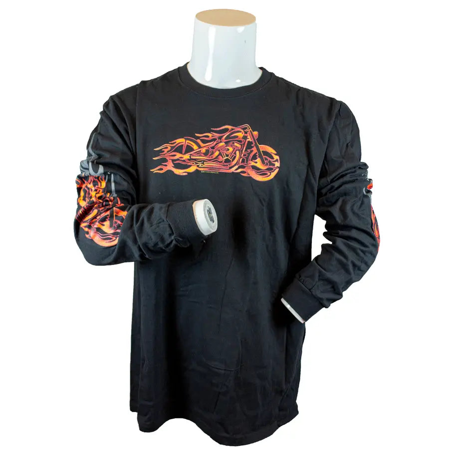 BOL Men's Flaming Bobber Motorcycle Long Sleeve Shirt - Vintage Biker Style for Riding & Casual Wear - Perfect for Motorcycle Enthusiasts & Road Trips
