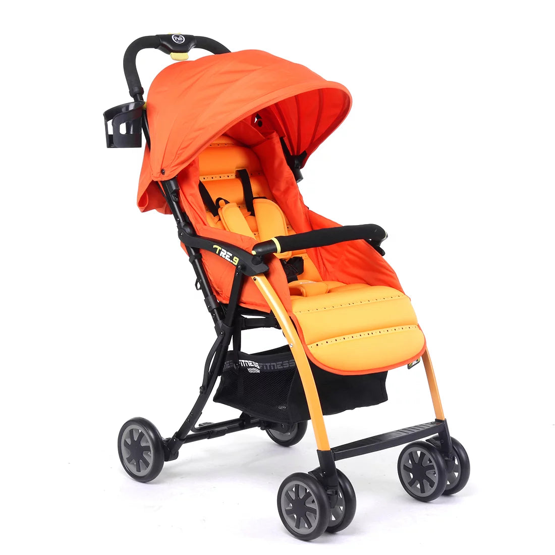 Pali Tre.9 Lightweight Stroller - Compact Foldable Baby Stroller with Adjustable Canopy, Sao Paolo Orange | Perfect for Travel, Shopping & Everyday Use