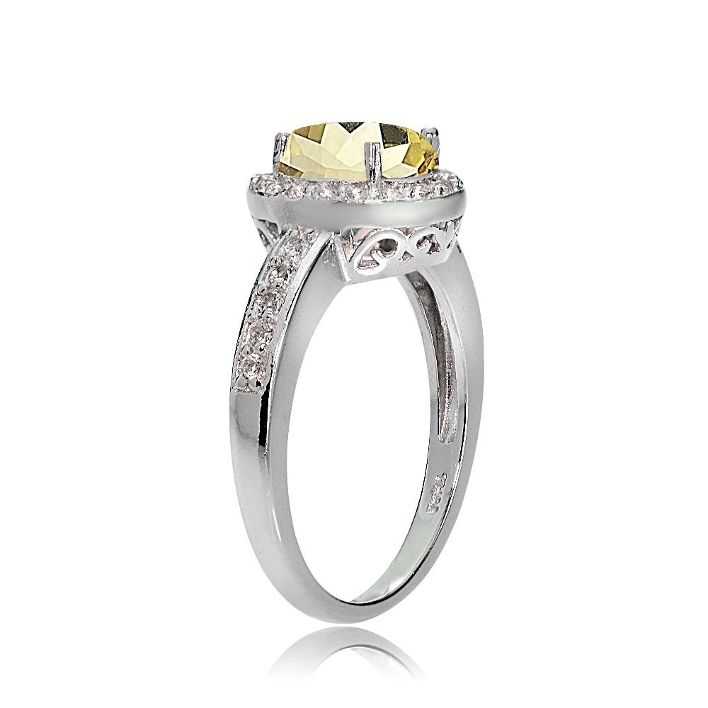 Sterling Silver Citrine & White Topaz Oval Halo Ring | Elegant Ice Gems Jewelry for Women | Perfect for Weddings, Anniversaries & Special Occasions