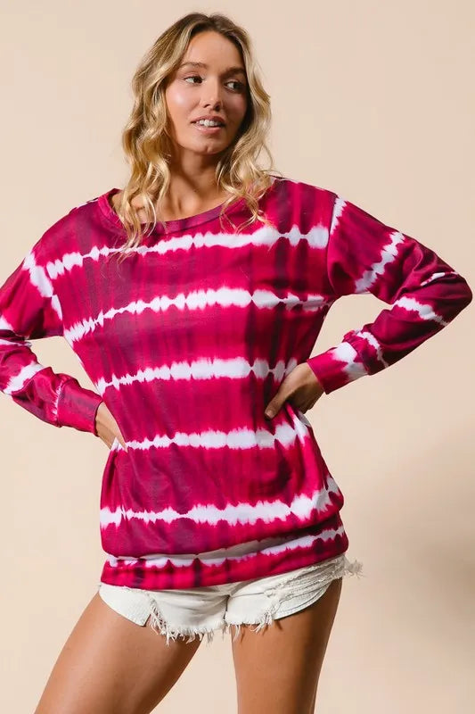 BiBi Tie Dye Print Terry Cloth Sweatshirt - Soft Cotton Pullover for Women | Perfect for Casual Wear, Loungewear & Street Style Fashion