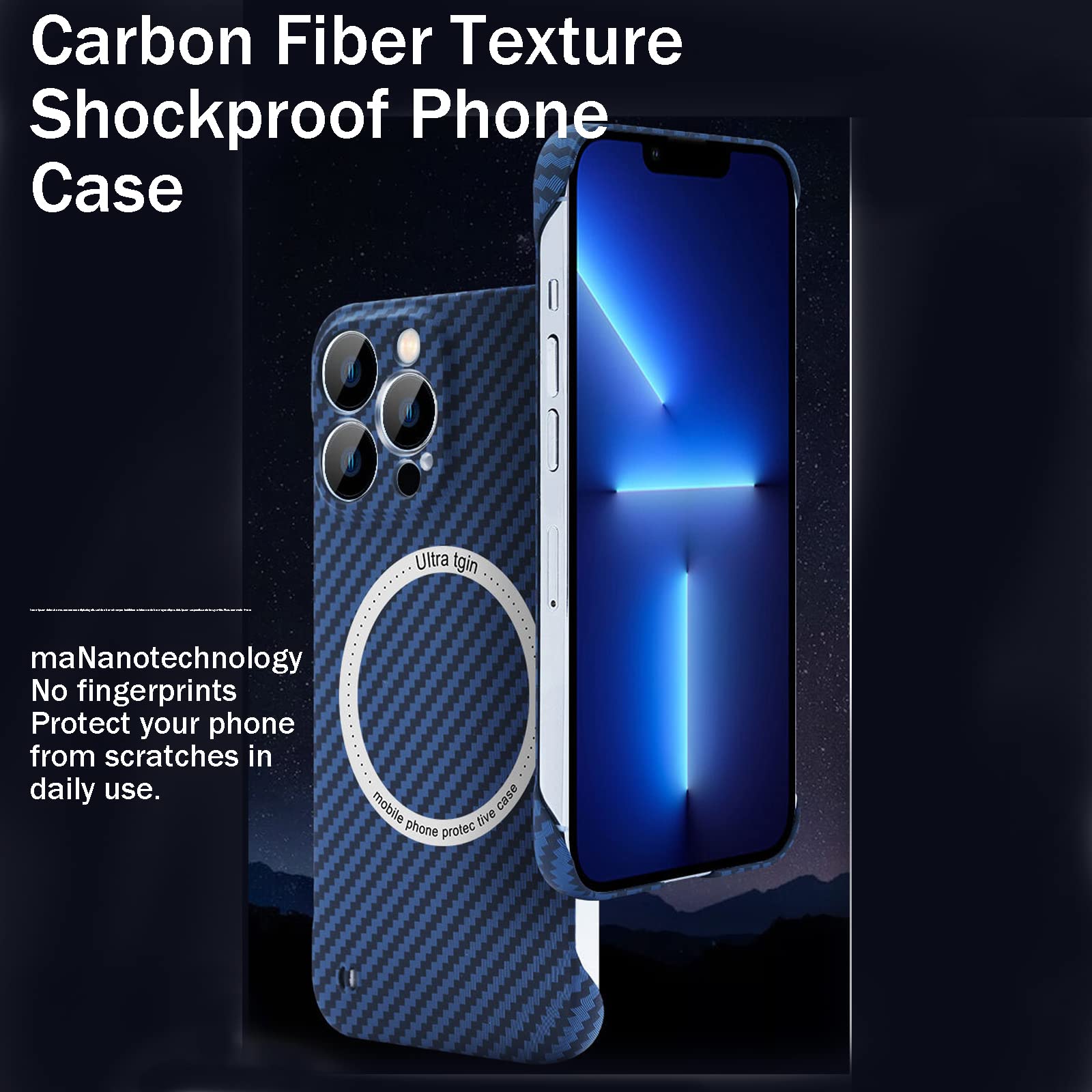 Premium Carbon Fiber Magnetic Charging Case for iPhone 11/12/13 Pro Max - Slim Shockproof Borderless Design (Silver Black, iPhone 12 Pro) | Perfect for Work, Travel & Everyday Protection