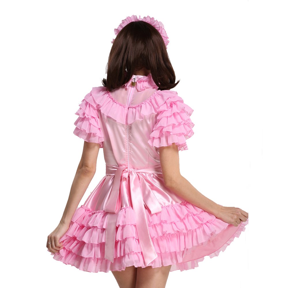 Lockable Light Pink Maid Dress Uniform for Women - Elegant Costume for Cosplay, Halloween & Role-Playing