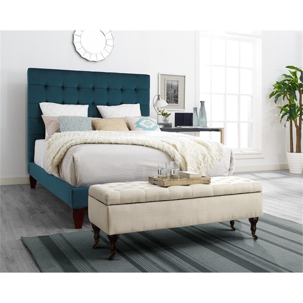 Elle Decor Collette Tufted Storage Bench - Cream Ottoman for Bedroom & Living Room