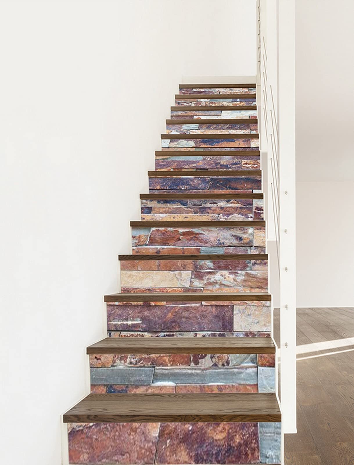 3D Self-Adhesive Removable Stair Stickers - Rustic Brick & Marble Texture Vinyl Decals for Stairs, Kitchen Tiles & Walls (13-Piece Set) - Perfect for Home Renovation, DIY Decor & Rental Property Upgrades