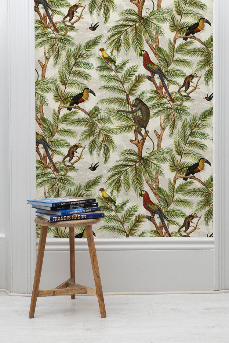 Jungle Print Wallpaper - Tropical Leaves & Animal Pattern Peel and Stick Wallpaper for Bedroom, Nursery, Living Room Decor | Easy to Install & Removable