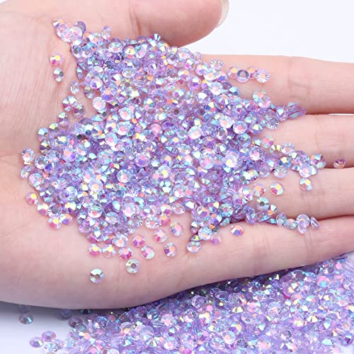 1000Pcs Transparent AB Flat Back Nail Art Rhinestones - Mixed Sizes 2/3/4/5/6mm Crystal Gems for DIY Nails, Crafts, Jewelry Making - Perfect for Manicures, Home Decor & Gift Wrapping (12T Light Purple AB)