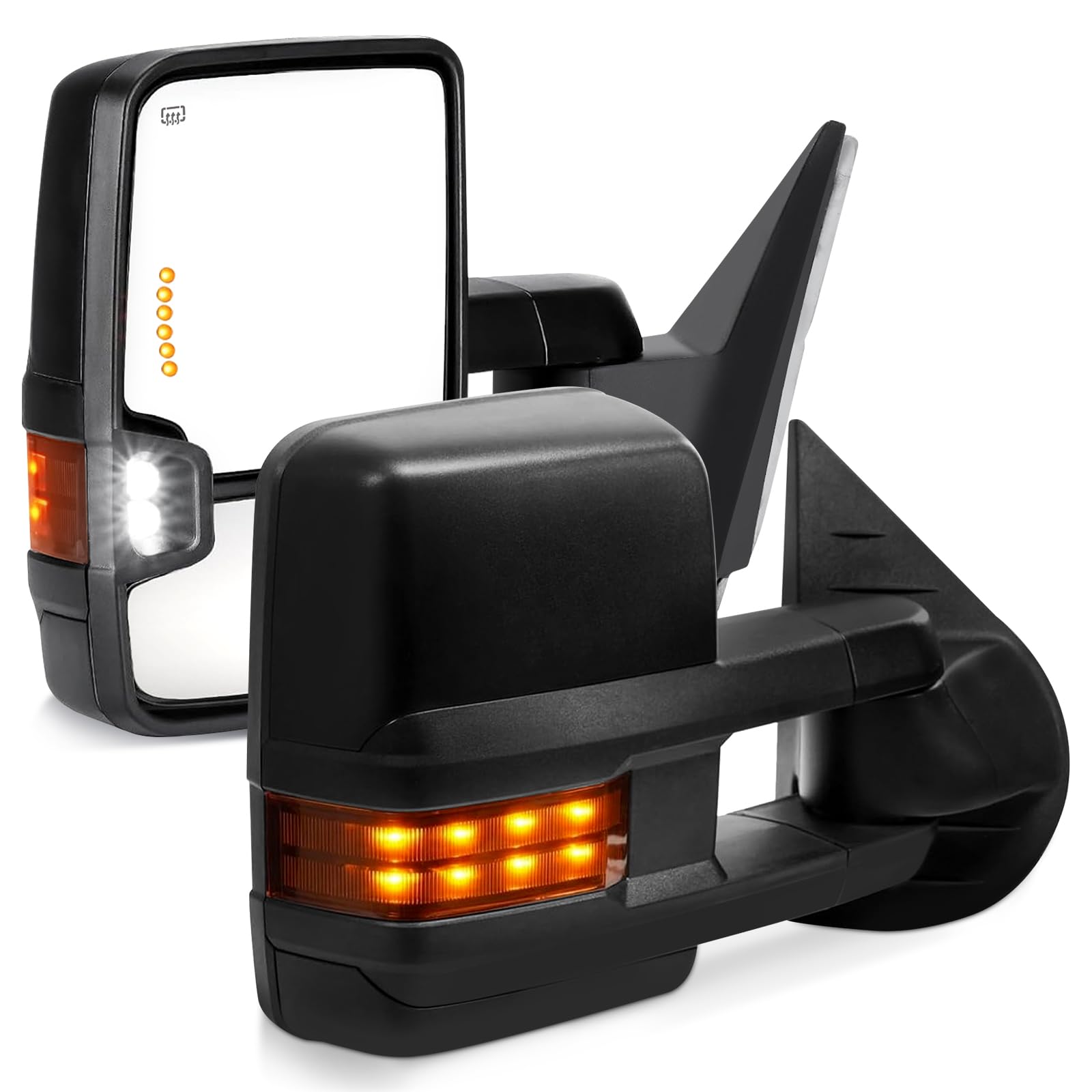 PZ Towing Mirrors for 2007-2014 Chevy Silverado GMC Sierra Tahoe Yukon - Power Heated Turn Signal Manual Folding Black Pair - Perfect for Towing Trailers, Boats & RVs
