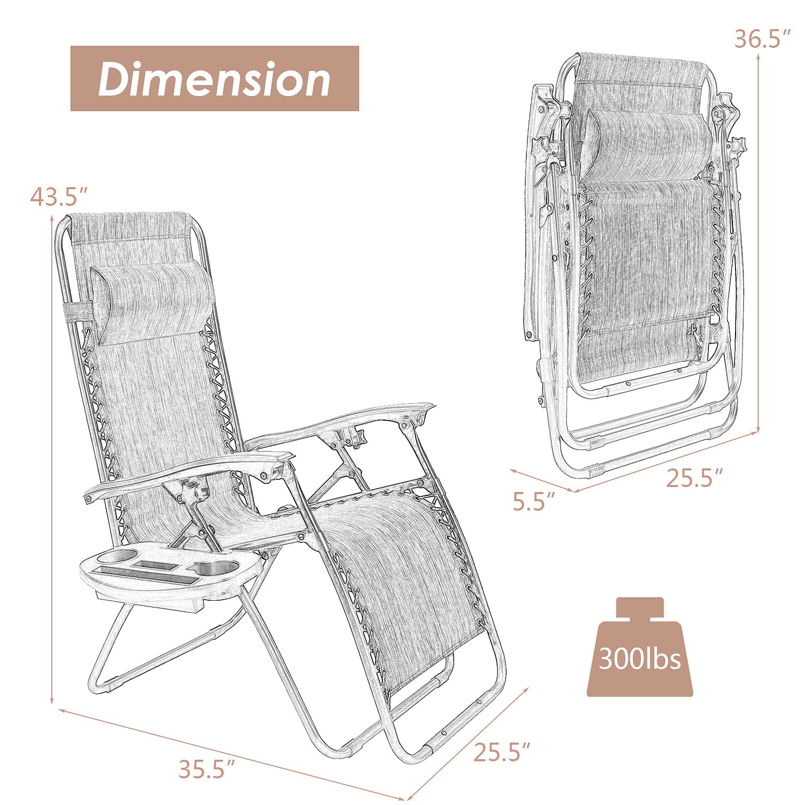 Premium Zero Gravity Lounge Chair Set of 2 - Adjustable Outdoor Recliner with Detachable Headrest & Cup Holder - Portable Folding Patio Chairs for Backyard, Poolside, Beach & Camping Relaxation (Beige) | Perfect for Sunbathing, Reading & Outdoor Lounging