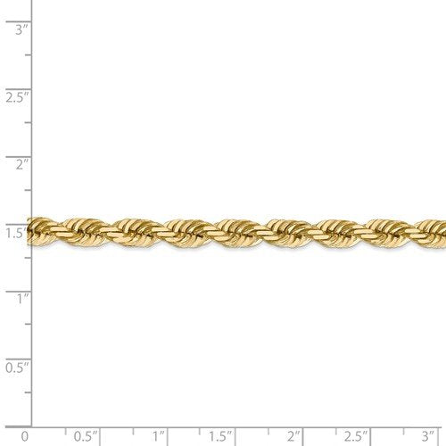 14K Yellow Gold 5.5mm Handmade Solid Rope Chain Bracelet - 3 Adjustable Lengths (7.5