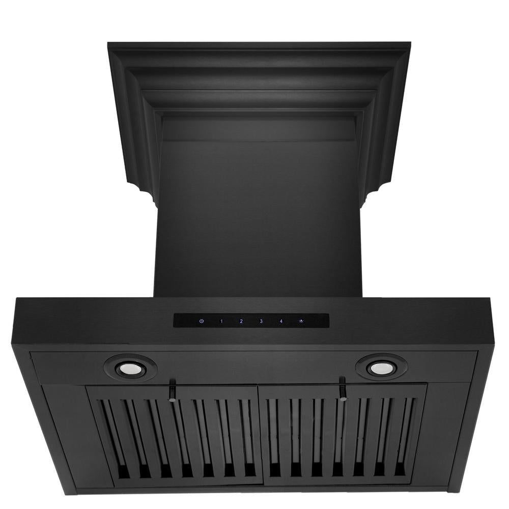 ZLINE Convertible Vent Wall Mount Range Hood - Black Stainless Steel with Crown Molding (BSKENCRN) | Professional Kitchen Ventilation for Home Cooking & Baking
