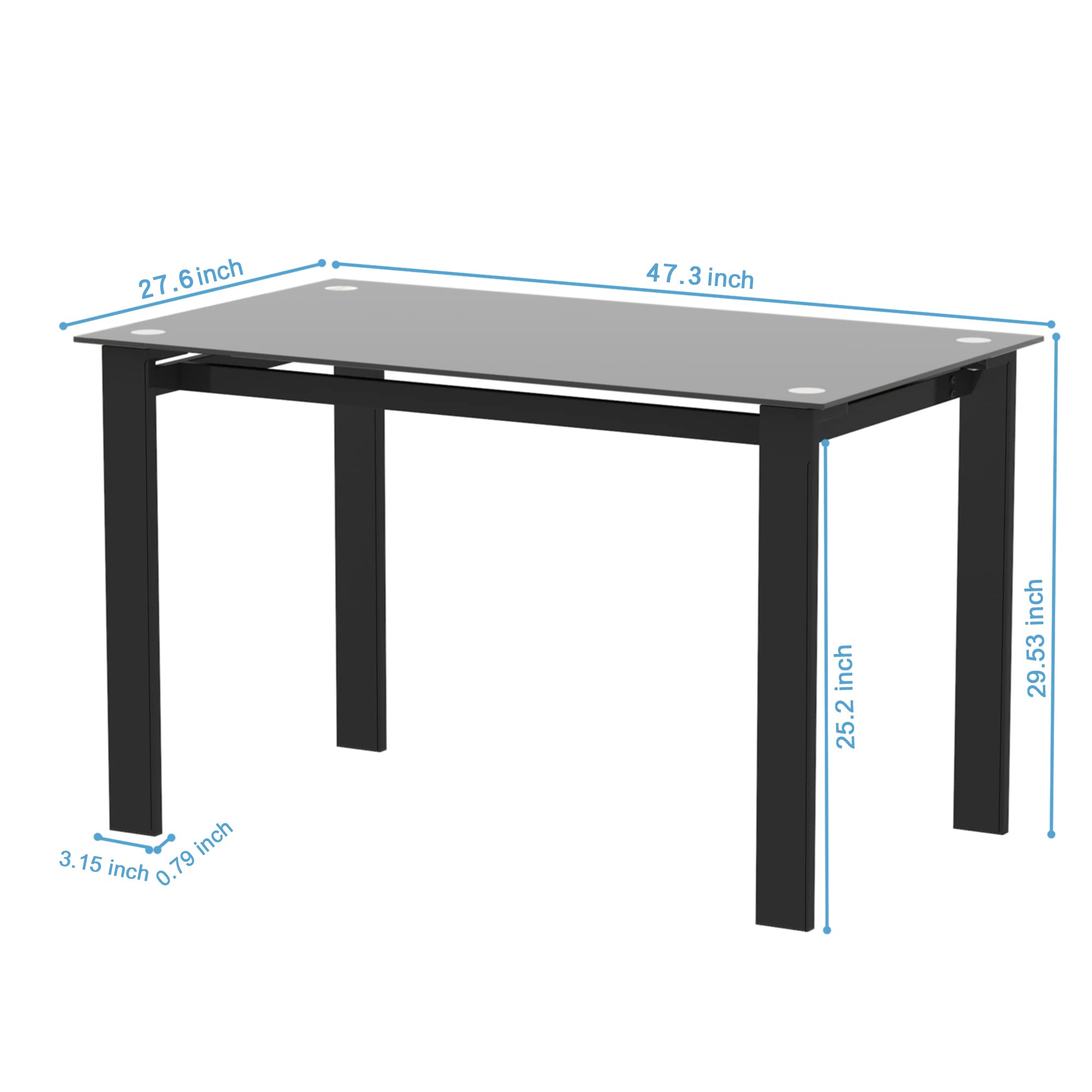 IANIYA 5-Piece Tempered Glass Dining Table Set - Transparent Table & Black Chairs, Modern Kitchen Room Furniture, 2023 New Black Set 5 for Small Spaces and Compact Homes