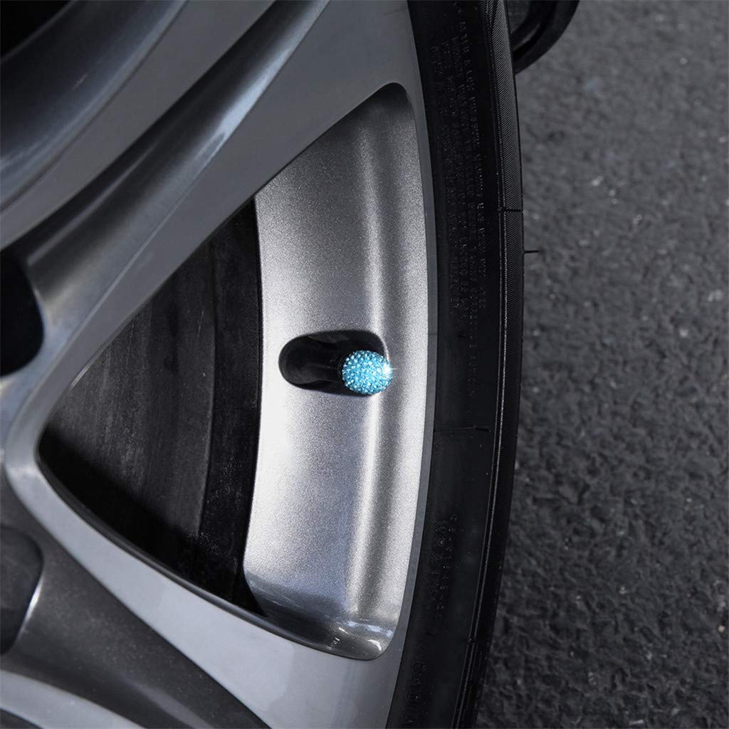 4PCS Universal Jeweled Rhinestone Tire Valve Caps - Bling Wheel Cover for Cars, SUVs & Trucks - Blue (Perfect for Car Shows, Customization & Luxury Vehicle Accessories)