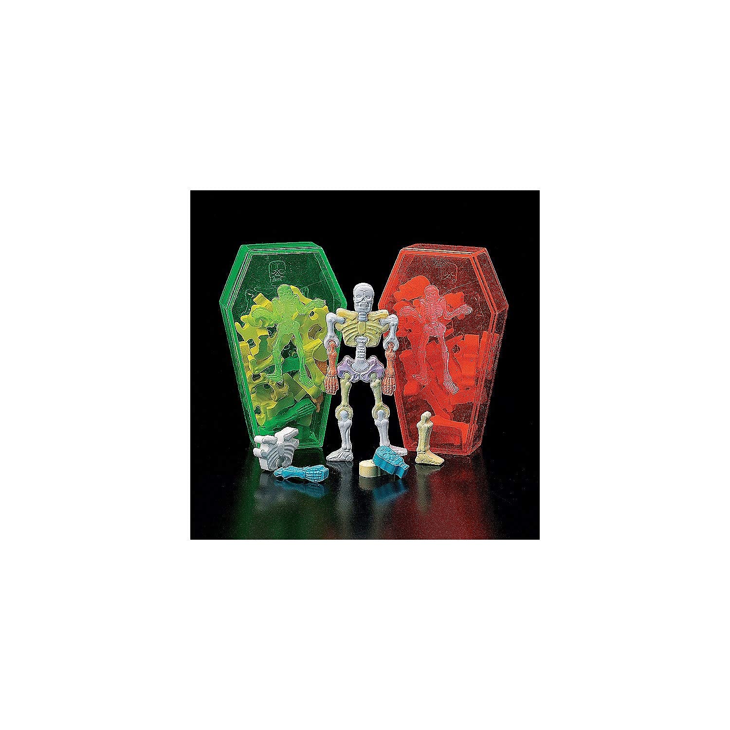 Interlocking Skeleton Bone Candy with Coffin - 12 Pack Halloween Treats for Trick or Treating, Party Favors & Spooky Decorations