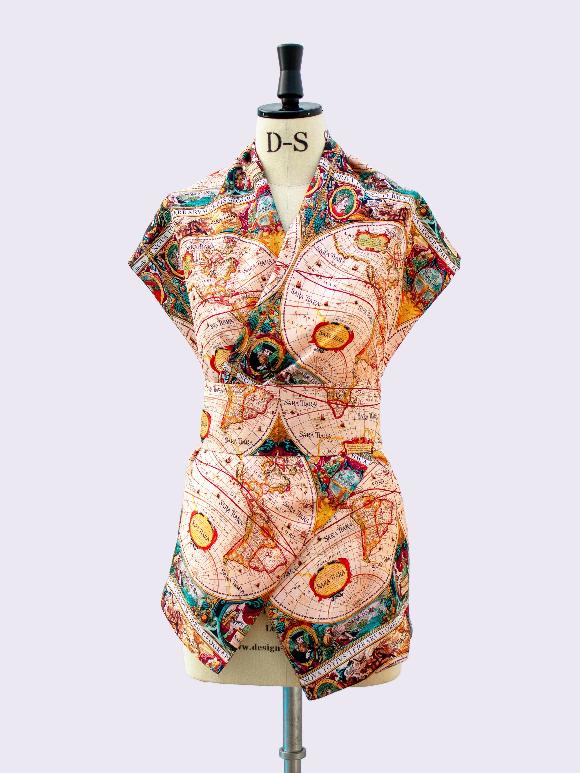 Elegant Silk Maxi Scarf with Vintage Map Print - Perfect for Travel, Fashion Accessory & Gift Giving