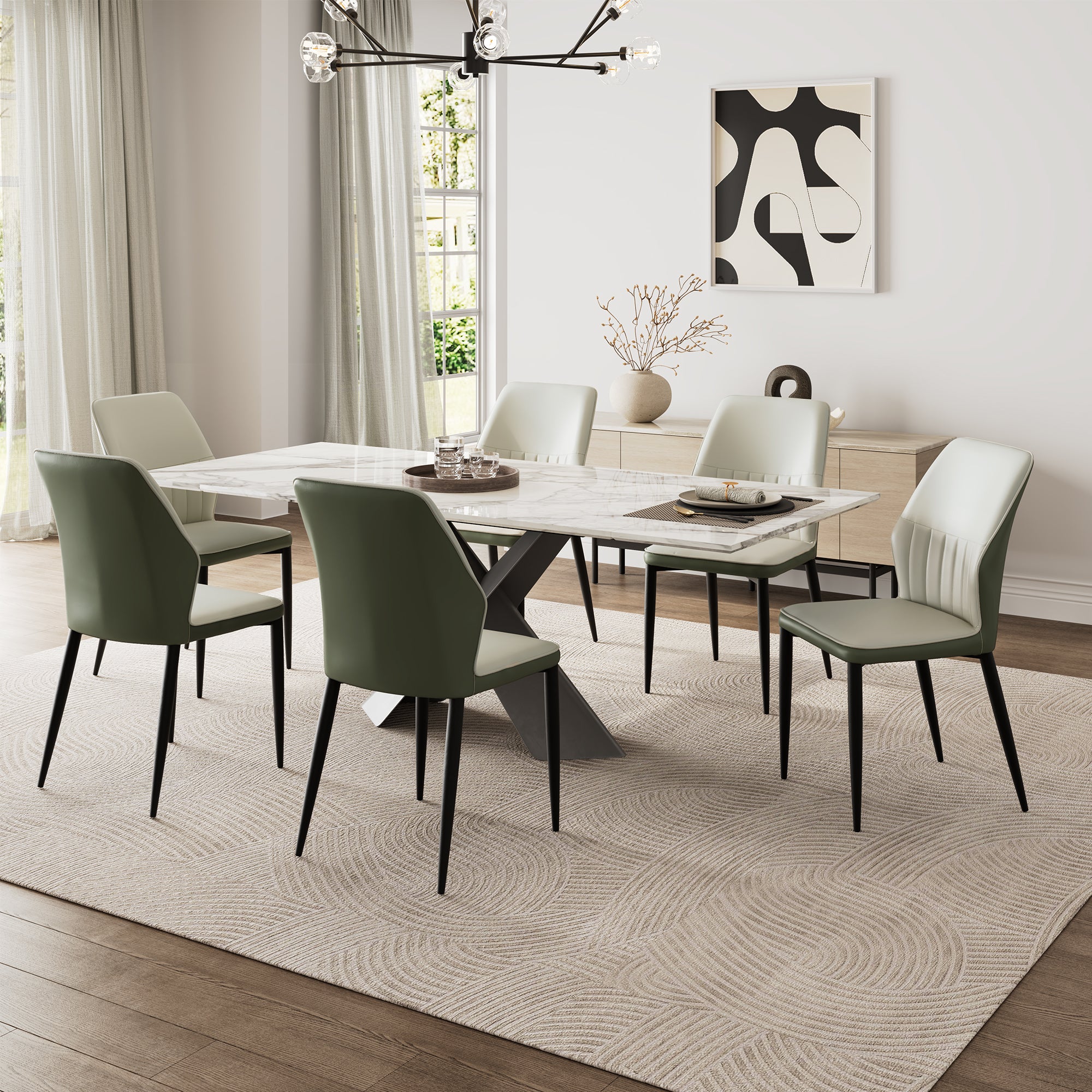 Ember Upholstered Dining Side Chairs Set of 2 - Modern Gray & Bottle Green Fabric Chairs for Kitchen, Dining Room, or Breakfast Nook - Comfortable Seating for Home & Office Use