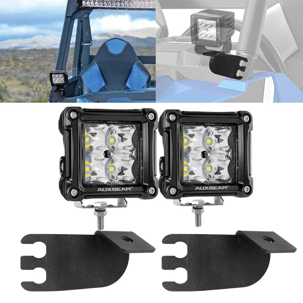 3 Inch LED Pods Light - Spot/Flood Beam Combo with A-Pillar Mounting Brackets for 2016-2021 Polaris General - Perfect for Off-Roading, Night Driving & Adventure Vehicles