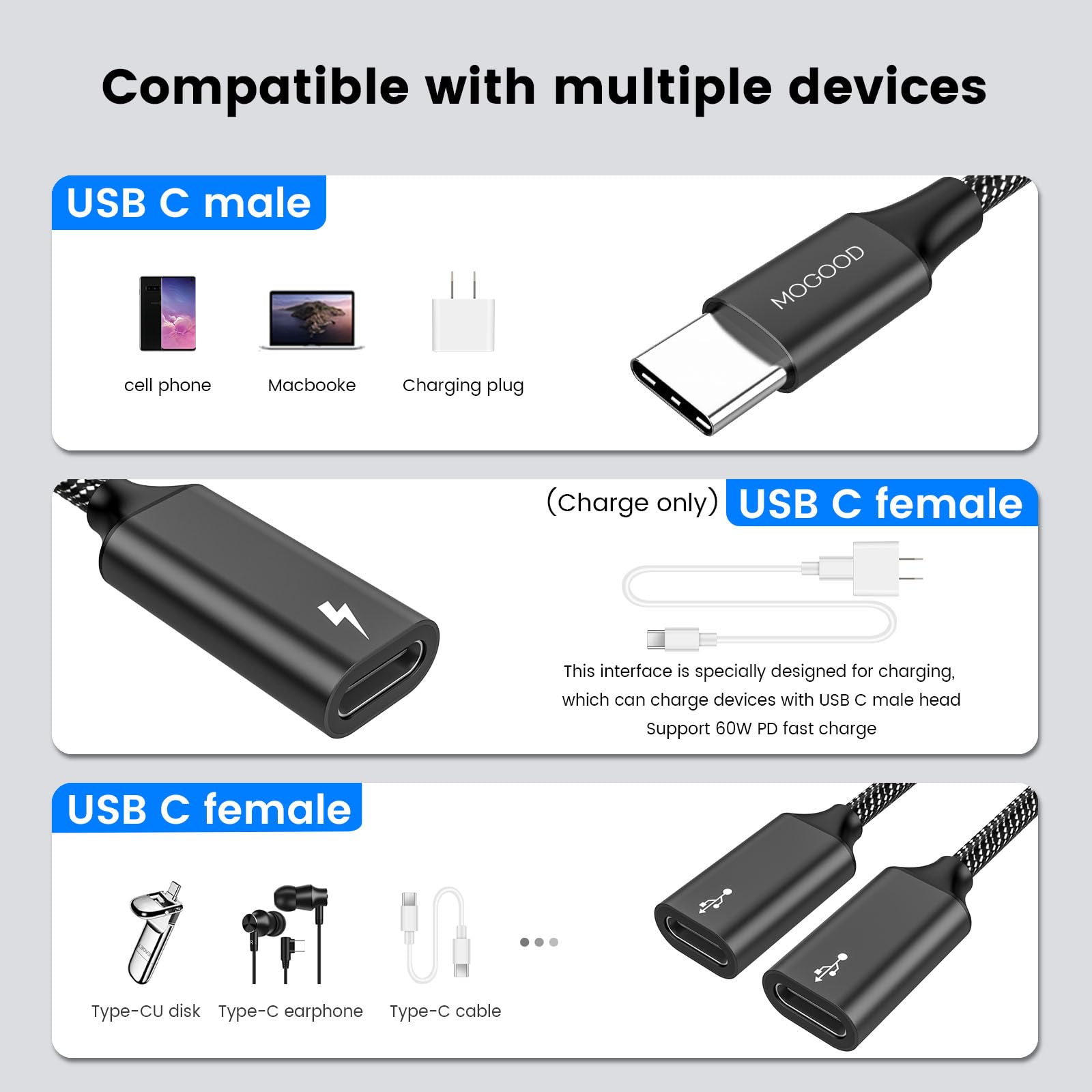 USB C to USB C Female Adapter Splitter Y Cable - USB C Male to 3 USB-C Female Converter Hub - 3-Port USB-C Charger Power Splitter for MacBook, Xbox Series X/S, PS5, Laptop - Perfect for Gaming, Charging Multiple Devices & Data Transfer (Not for Monitor)