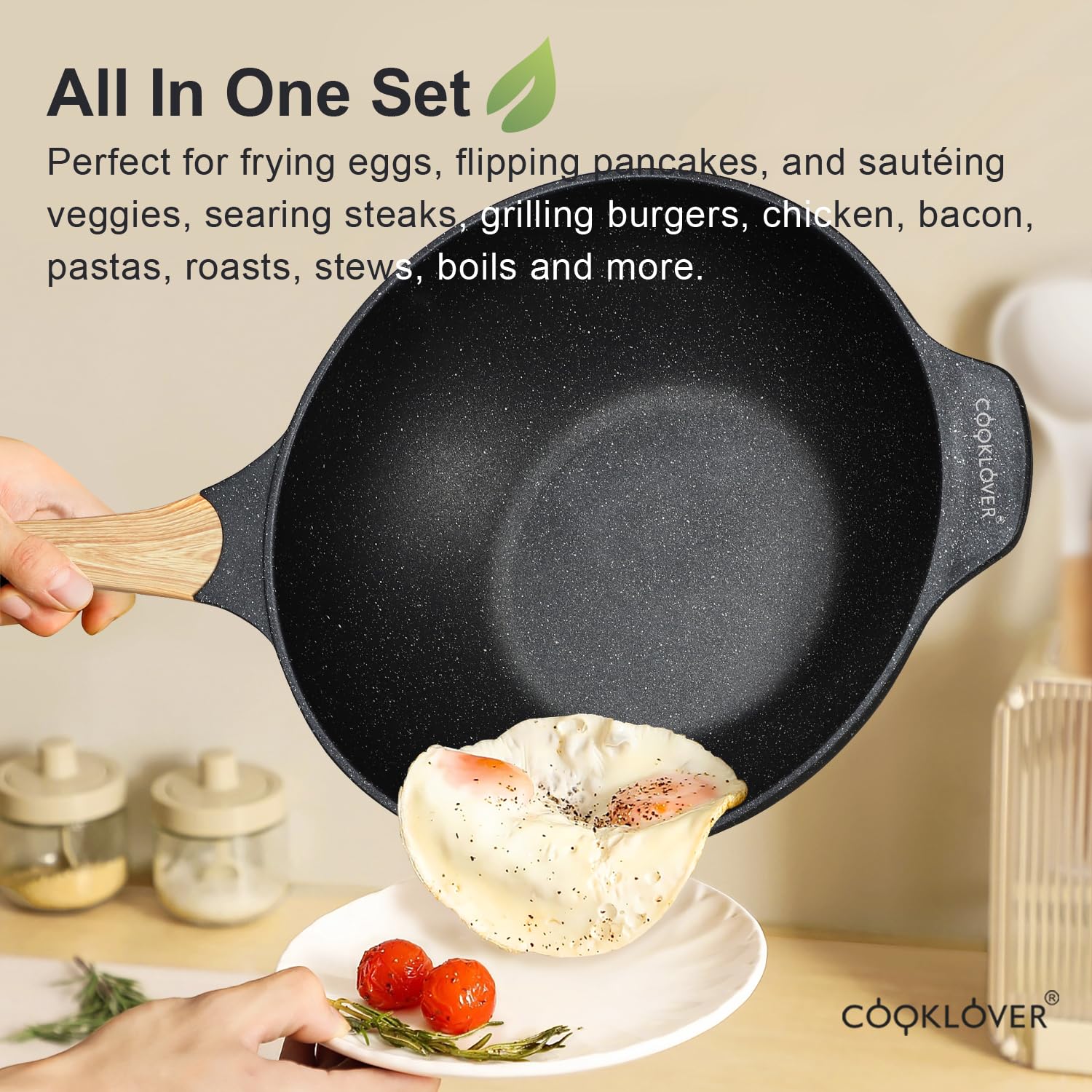 COOKLOVER 12.6 Inch Nonstick Wok Pan - Die-Cast Aluminum Stir Fry Pan with Lid, Scratch Resistant & PFOA Free, Induction Compatible - Perfect for Asian Cooking, Stir Frying & Healthy Meals