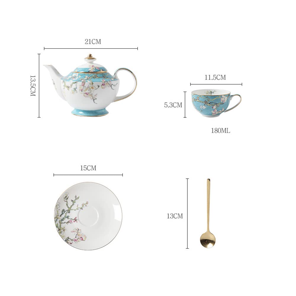 Luxury 6-Piece Tea Cup and Saucer Set with Gold Trim - 6oz Porcelain Coffee Cups with Metal Stand, British Royal Style for Afternoon Tea, Bridal Shower, and Elegant Home Decor