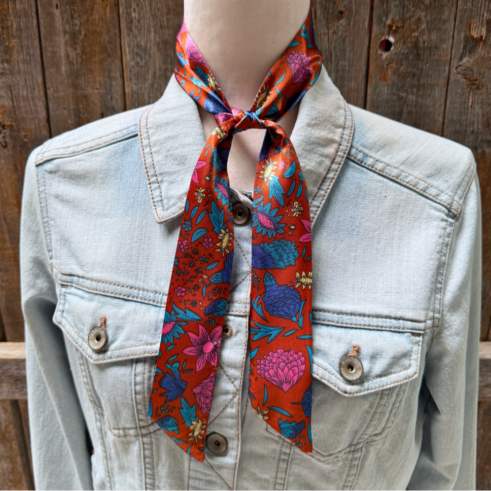 Blue & Rust Western Skinny Mini Wild Rag Scarf - Cowgirl Necktie for Women | Lightweight Bandana Style Accessory | Perfect for Rodeo, Horse Riding & Country Fashion #TW333