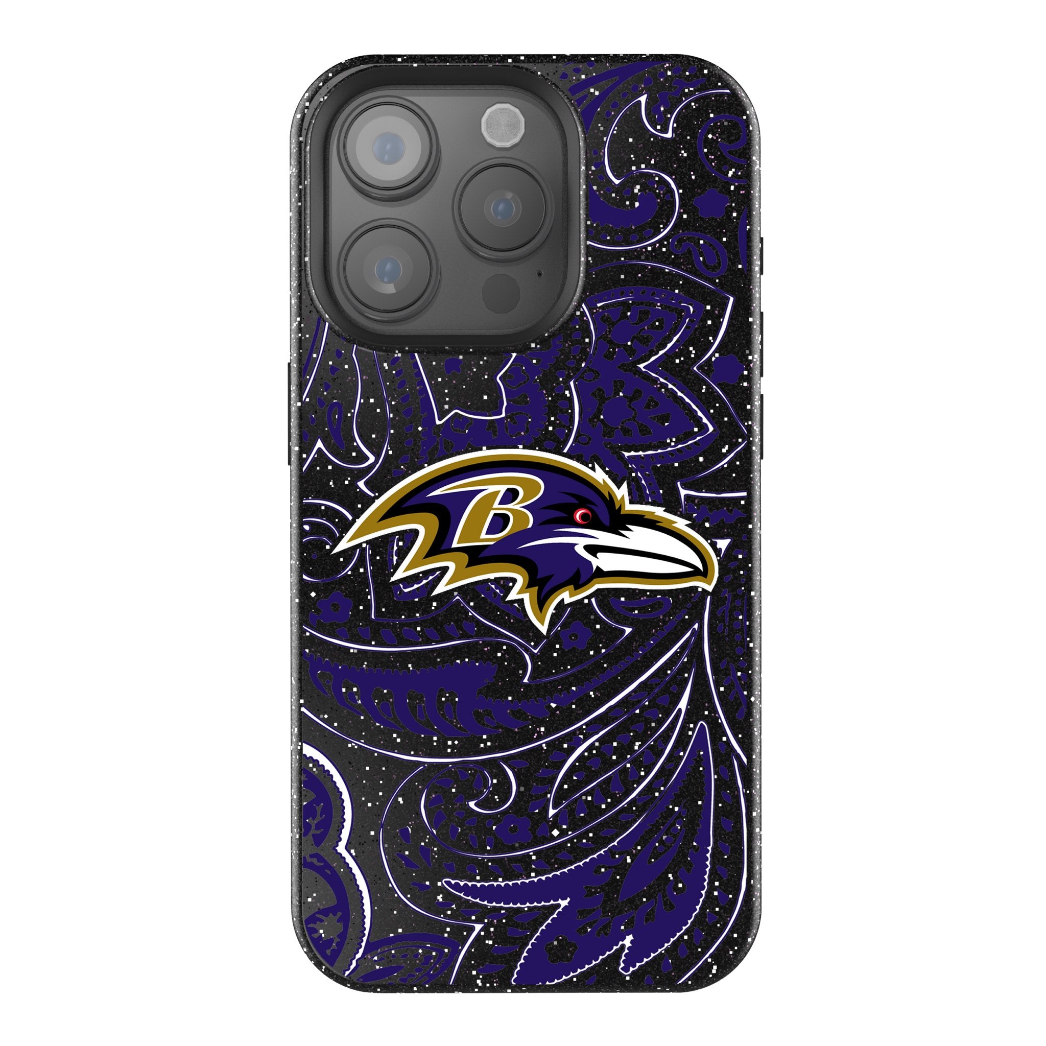 Baltimore Ravens Paisley Bling Phone Case for iPhone & Samsung - Glitter Rhinestone Football Team Design - Perfect for Game Day & Ravens Fans