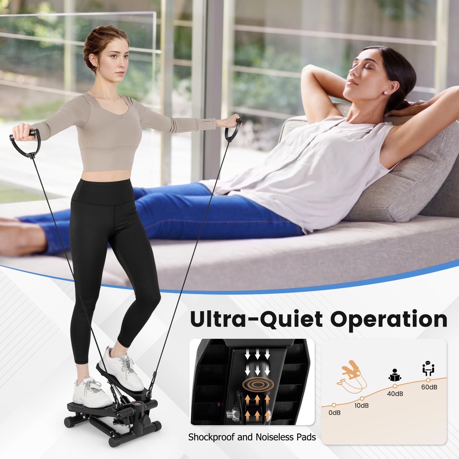 GYMAX Hydraulic Mini Stair Stepper with Resistance Bands & LCD Monitor - Portable Under Desk Cardio Equipment for Home Gym, Indoor Workout & Office Exercise - Compact Stepping Machine for Weight Loss & Fitness Training