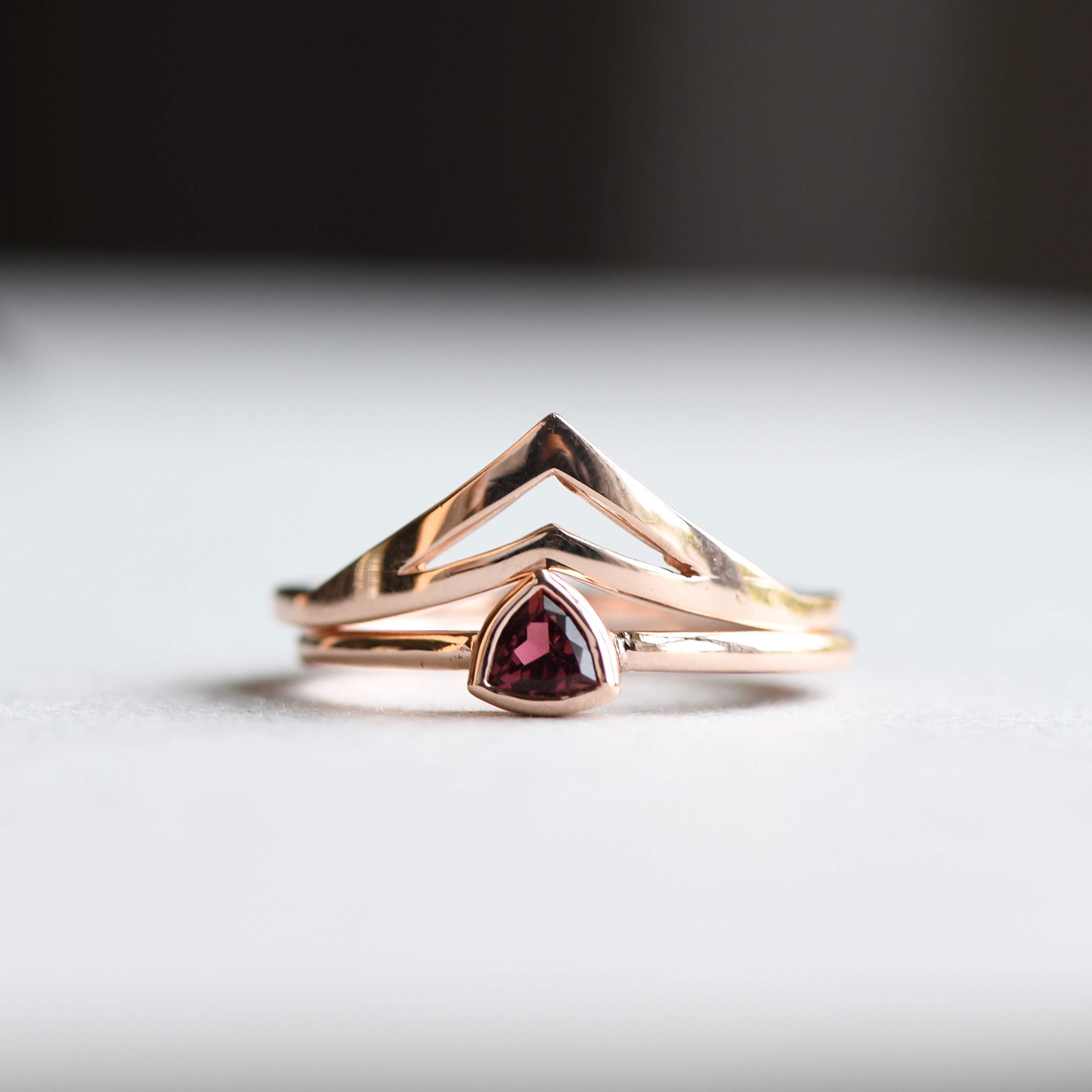 14K Solid Rose Gold Pink Tourmaline Ring Set - October Birthstone Trillion Cut Engagement Ring for Women (Perfect for Anniversaries, Proposals & Special Occasions)