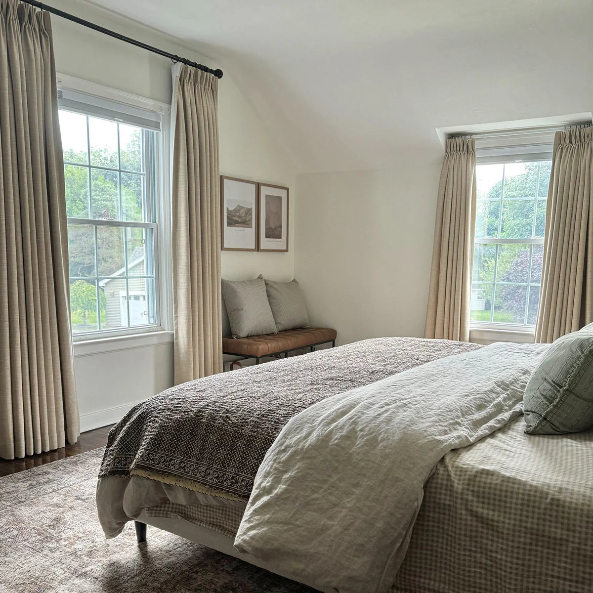 Pinch Pleated Blackout Curtains - 100% Linen Custom Drapes in Grey & Beige | Modern Thermal Insulated Window Treatments for Living Room & Bedroom