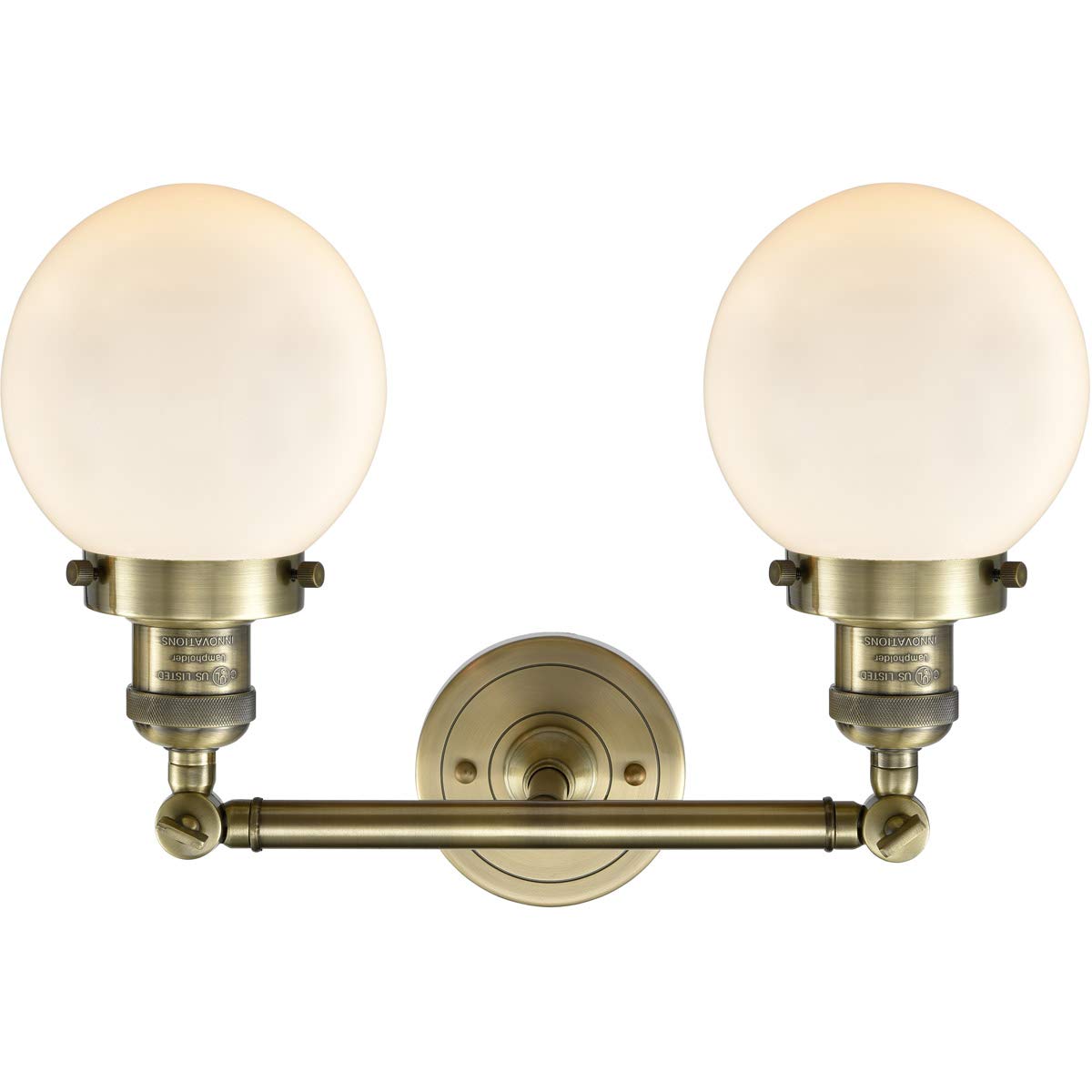 Vintage Dimmable LED Bathroom Light Fixture - 2-Light Antique Brass Finish, Energy Efficient Lighting for Bathroom Vanity, Powder Room & Dressing Area
