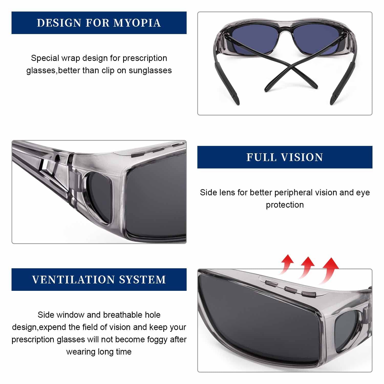 LVIOE Polarized Wrap Around Sunglasses for Men & Women - Over Glasses Fit with UV400 Protection - Perfect for Driving, Fishing & Outdoor Activities