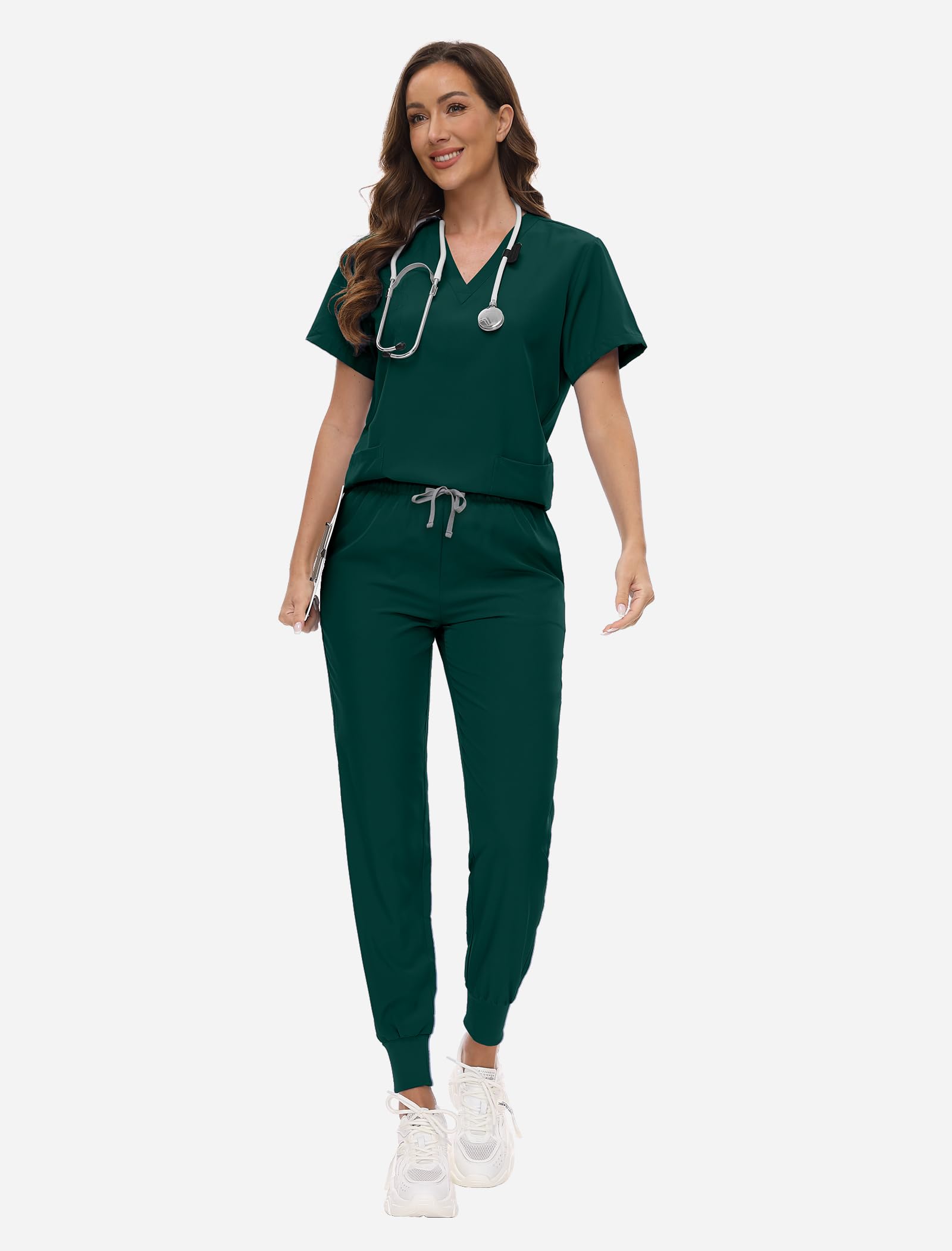 VIAOLI Women's Stretch Nursing Scrubs Set - V-Neck Pocket Top & Drawstring Jogger Pants | Comfortable Medical Uniform for Nurses, Doctors & Healthcare Workers | Perfect for Hospital Shifts, Clinics & Long Work Hours